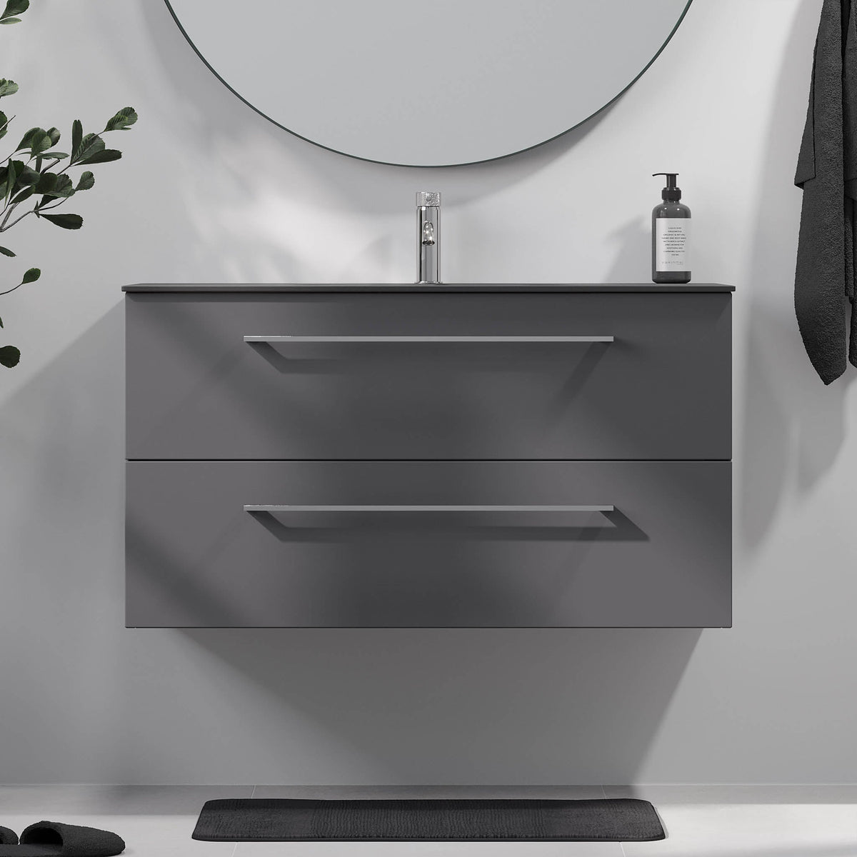 Horten, Furniture Set - Basin & Cabinet, Grey Anthracite - 60 cm - MASTERSTORE - 8595677190885 - Furniture Set - Code - 75-060-60-43-41 - 8595677190885