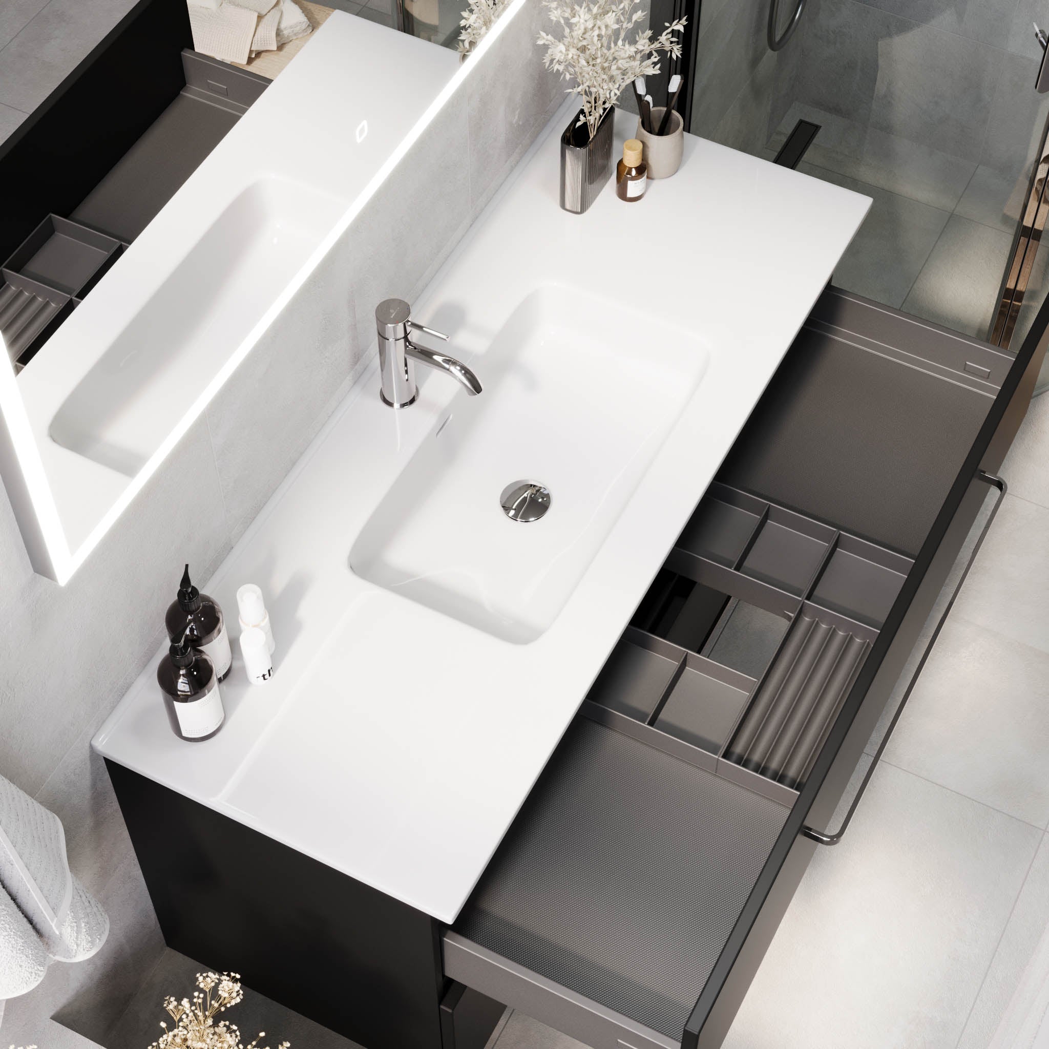 Voss, Furniture Set - Basin & Cabinet, Black Mat - 120 cm - MASTERSTORE - 8595677194401 - Furniture Set - Basin & Cabinet - 70-120-54-02-62 - 8595677194401