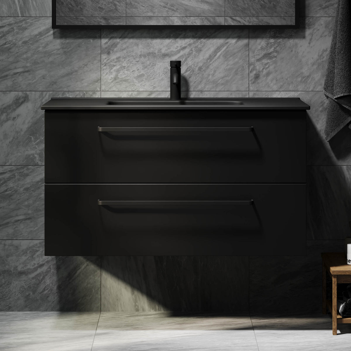 Vegsund Badmøbel - Mat Sort med sorte greb