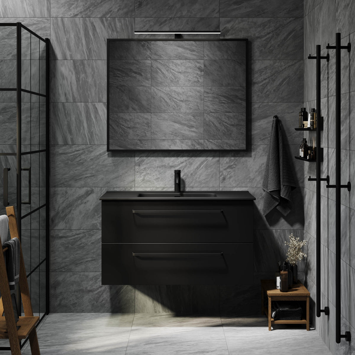 Vegsund Badmøbel - Mat Sort med sorte greb