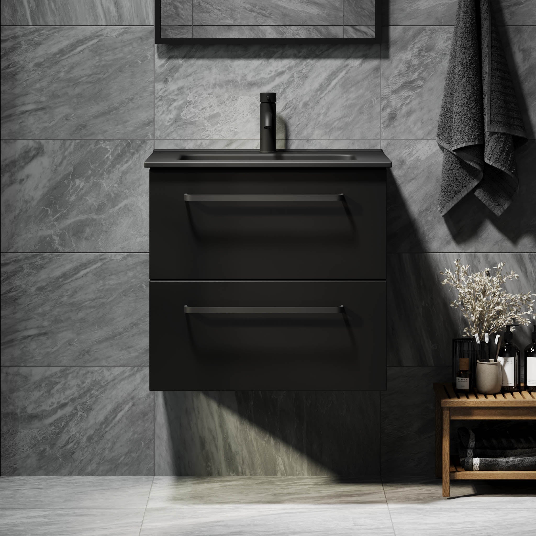 Vegsund, Furniture Set - Basin & Cabinet, Black Mat - 80 cm - MASTERSTORE - 8595677194449 - Furniture Set - Basin & Cabinet - 70-080-56-02-60 - 8595677194449