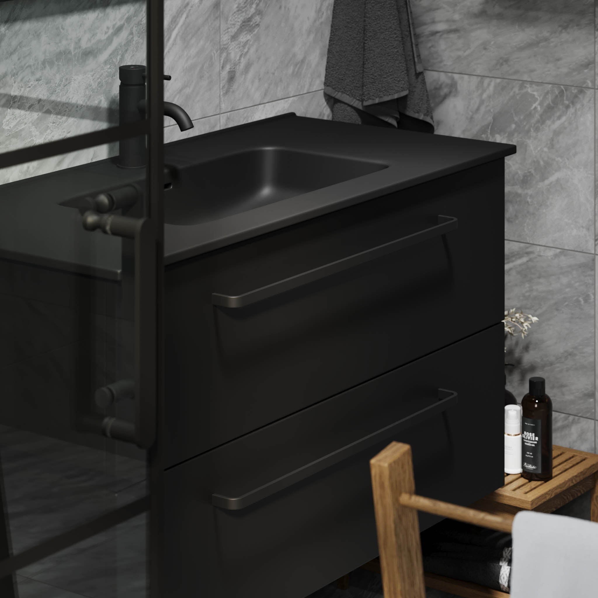 Vegsund, Furniture Set - Basin & Cabinet, Black Mat - 80 cm - MASTERSTORE - 8595677194449 - Furniture Set - Basin & Cabinet - 70-080-56-02-60 - 8595677194449