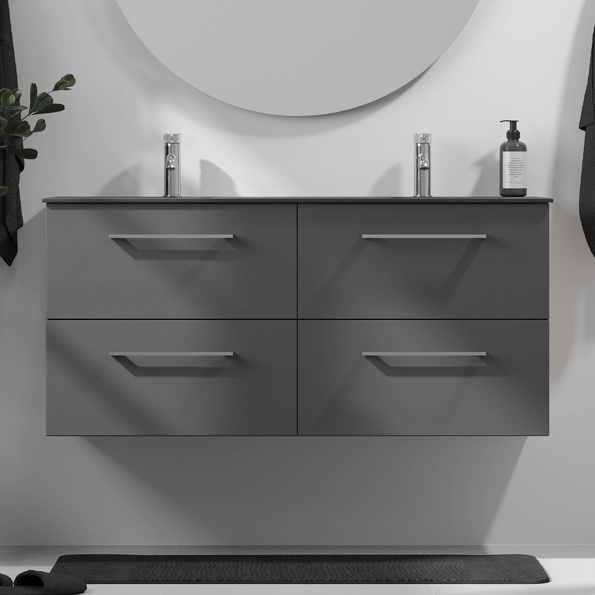 Horten, Furniture Set - Basin & Cabinet, Grey Anthracite - 100 cm - MASTERSTORE - 8595677192155 - Furniture Set - Code - 75-100-60-43-40 - 8595677192155