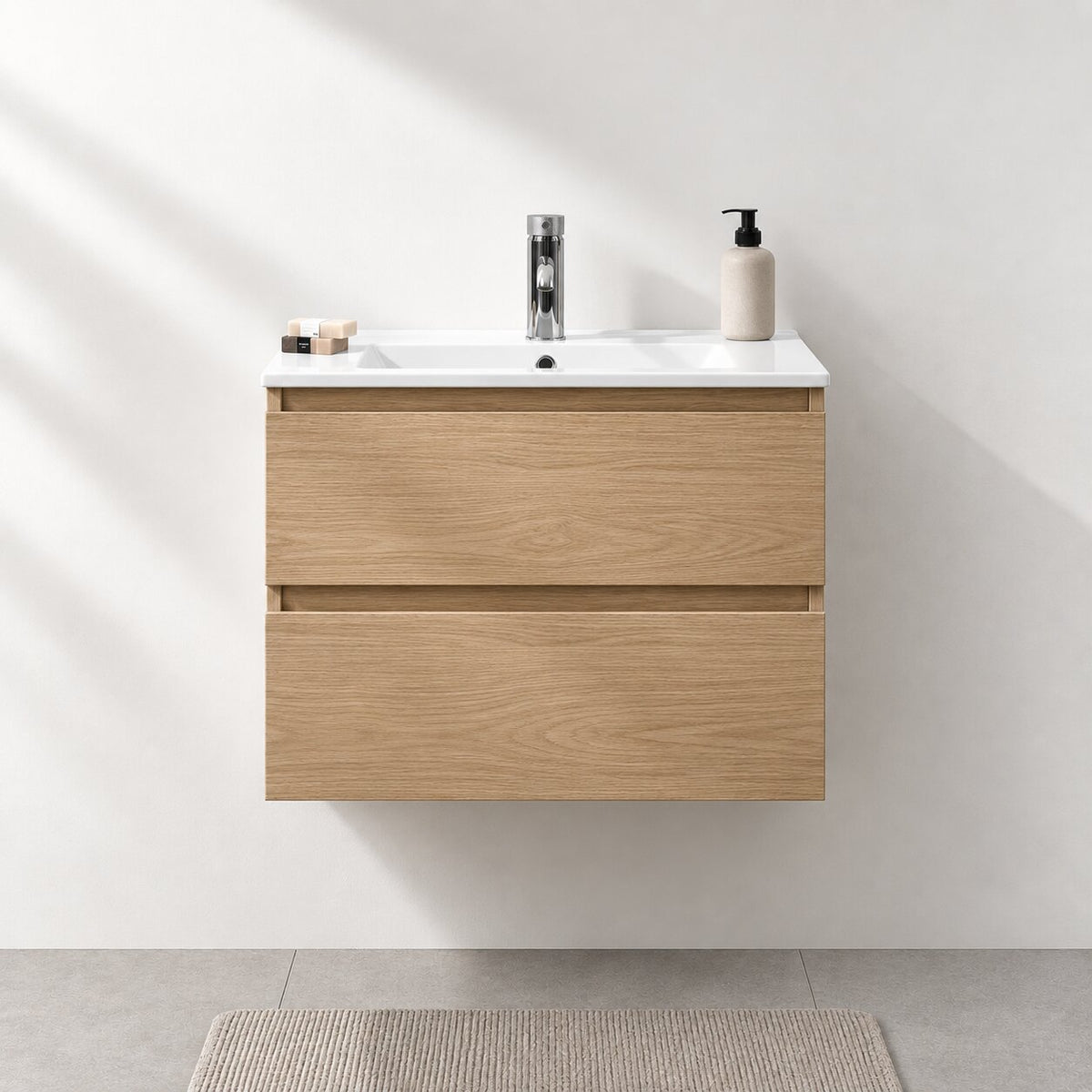 Badeværelsesmøbel 60 cm i eg med porcelænsvask - Kenwood
