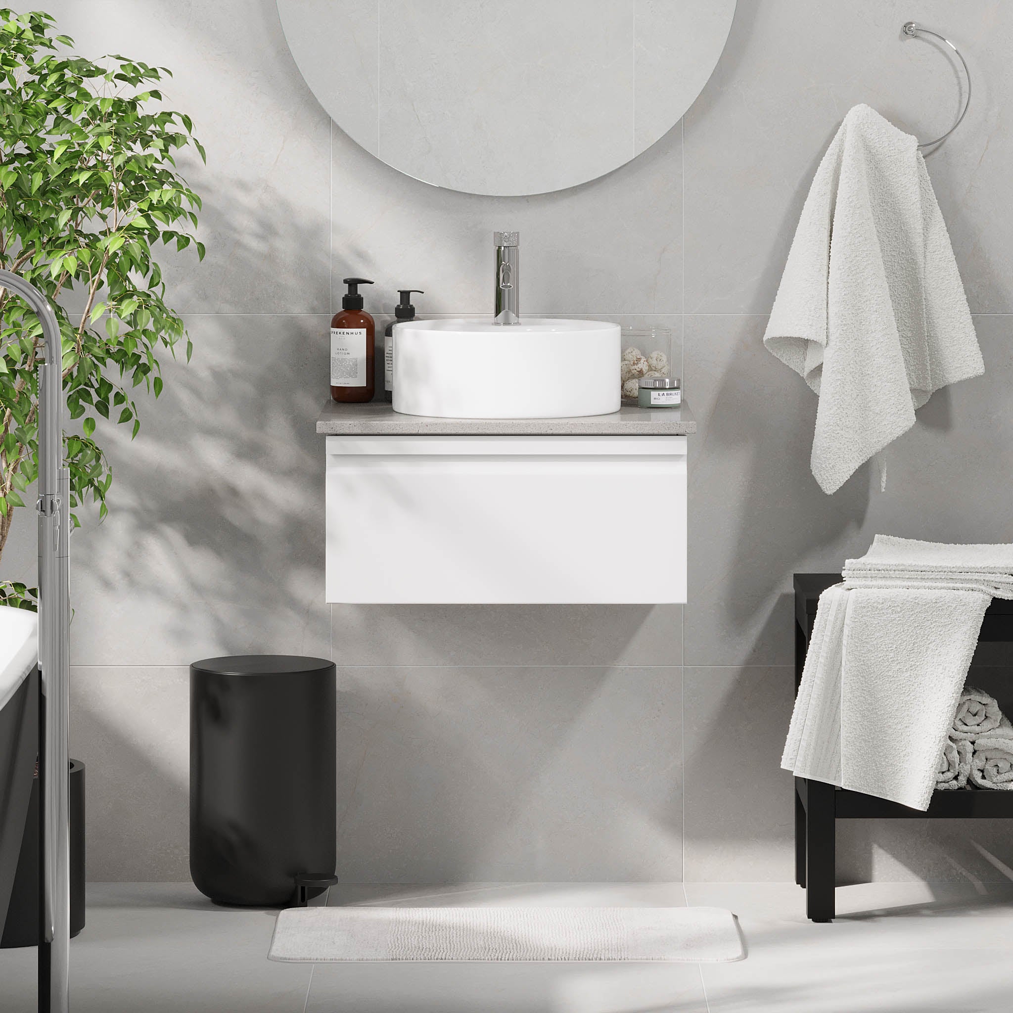 Mirage Badmøbel med grå bordplade, Mat Hvid