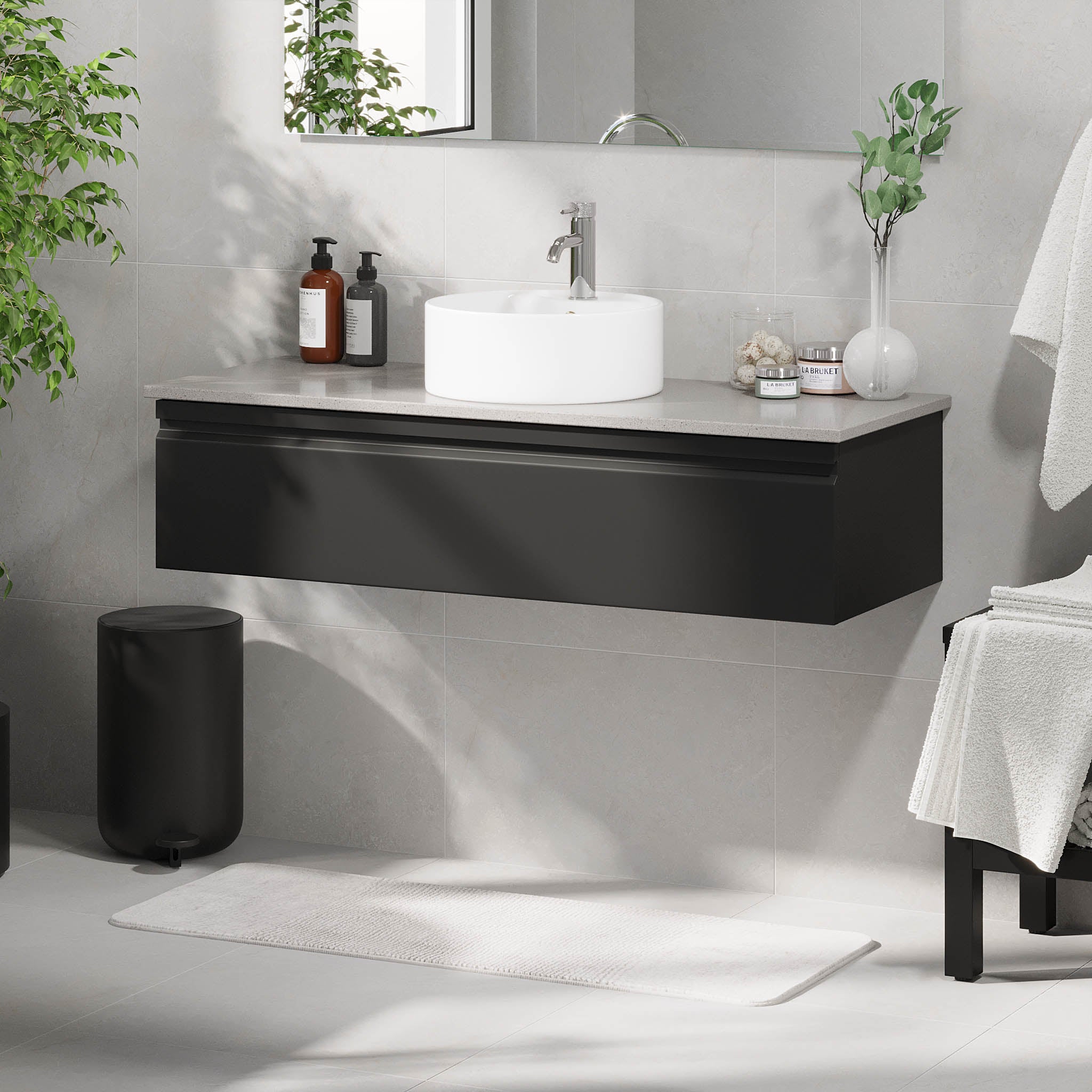 Mirage Badmøbel med grå bordplade, Mat Sort