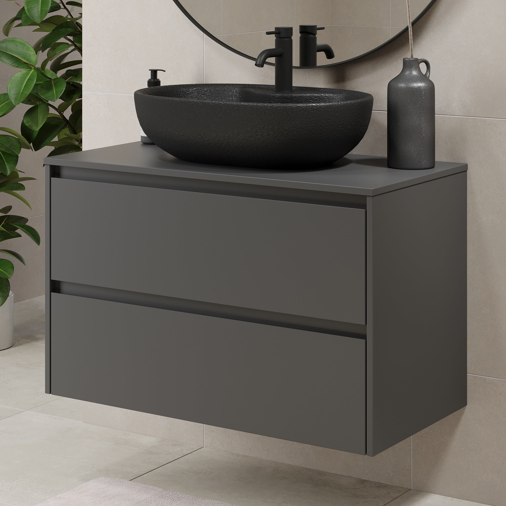 Seiland Badmøbel m/Bordplade og vask, Antracitgrå