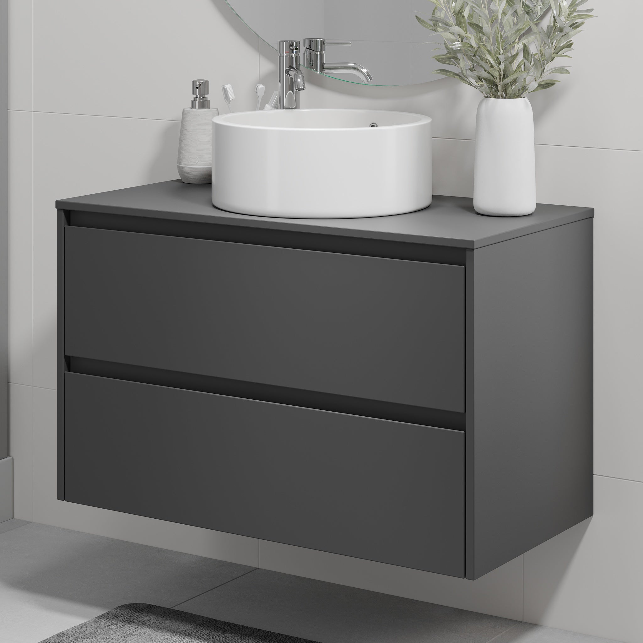 Lofoten Badmøbel  m/Bordplade og vask, Mat Grå