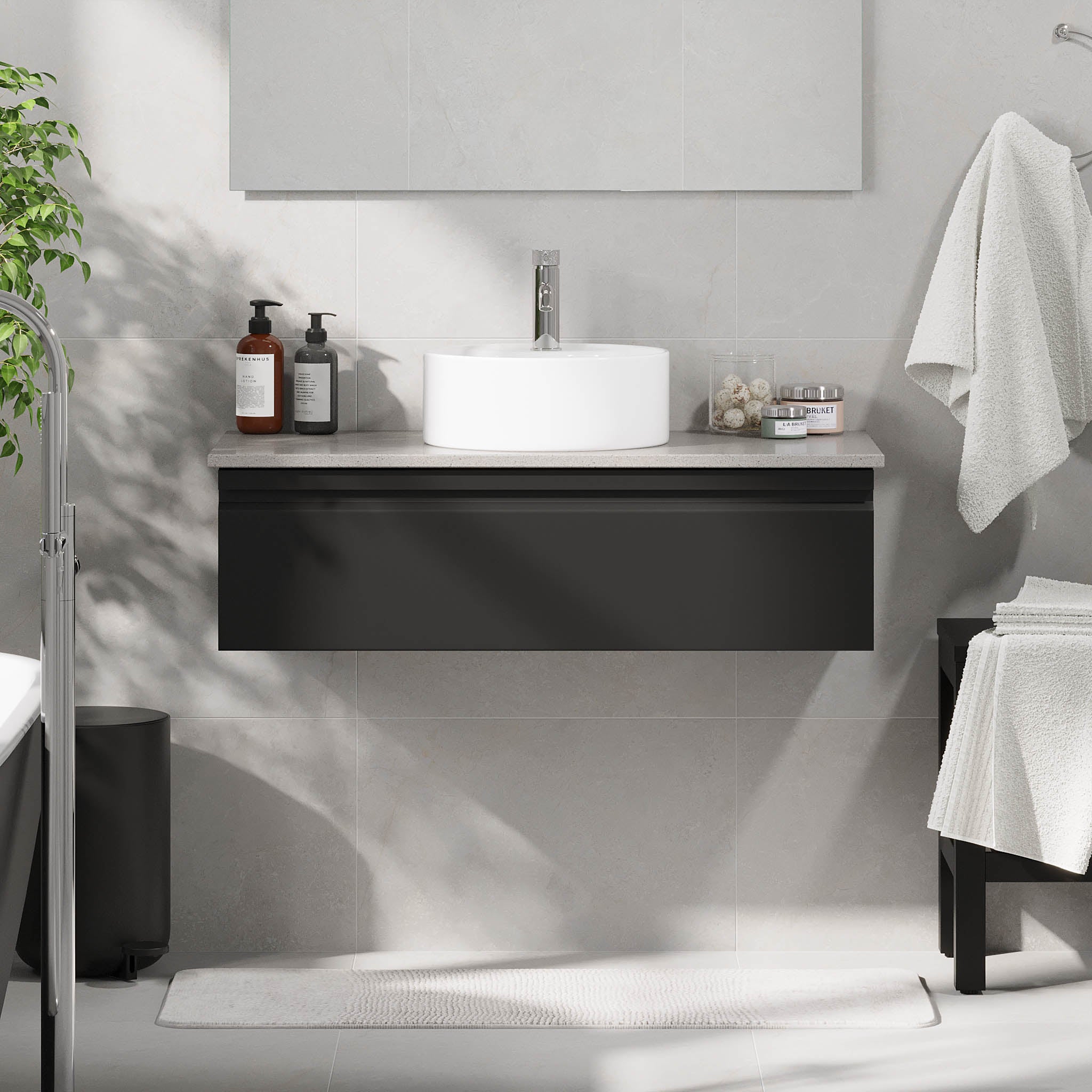 Mirage Badmøbel med grå bordplade, Mat Sort