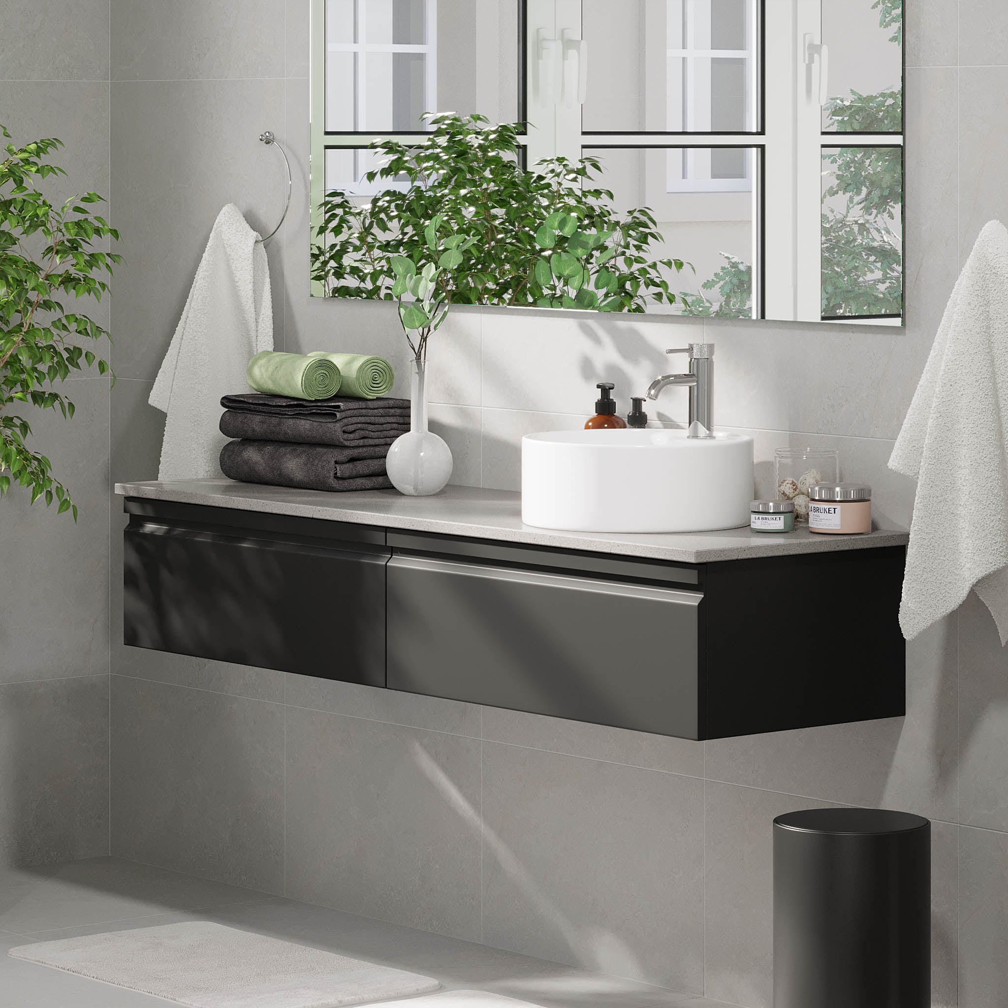 Mirage Badmøbel med grå bordplade, Mat Sort