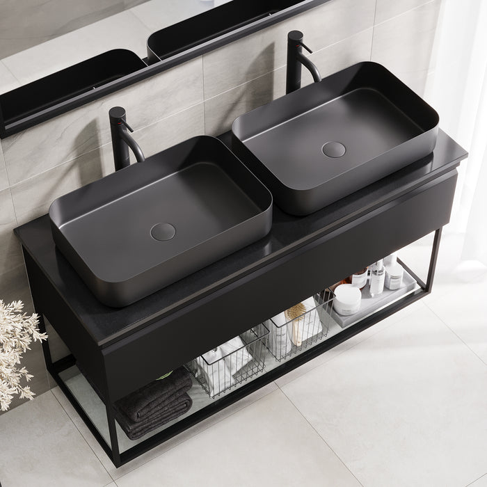 Kvitfjell Compact Badmøbel med Quarts Sort Bordplade, Mat Sort