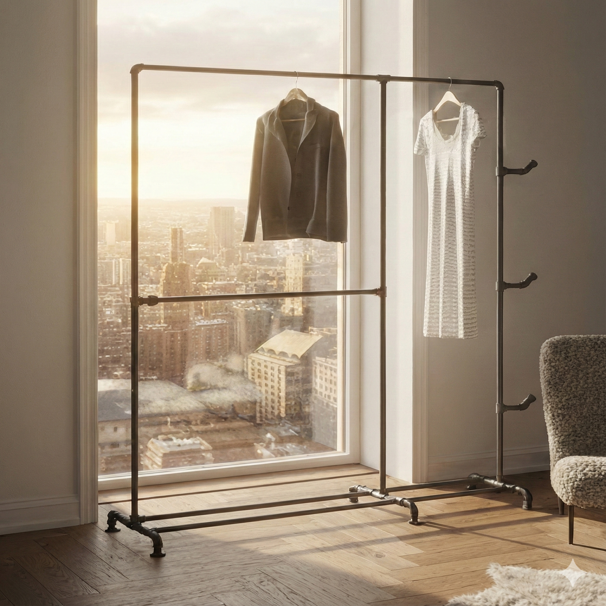 Mors Garderobestativ, Industrielle Vandrør - Gulvmodel - Mat sort (AFHENTNING)