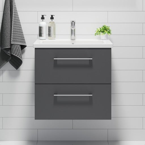 Badmøbel med klassisk front - 60x46x58 cm - Antracitgrå - Hvid keramisk håndvask - Melhus