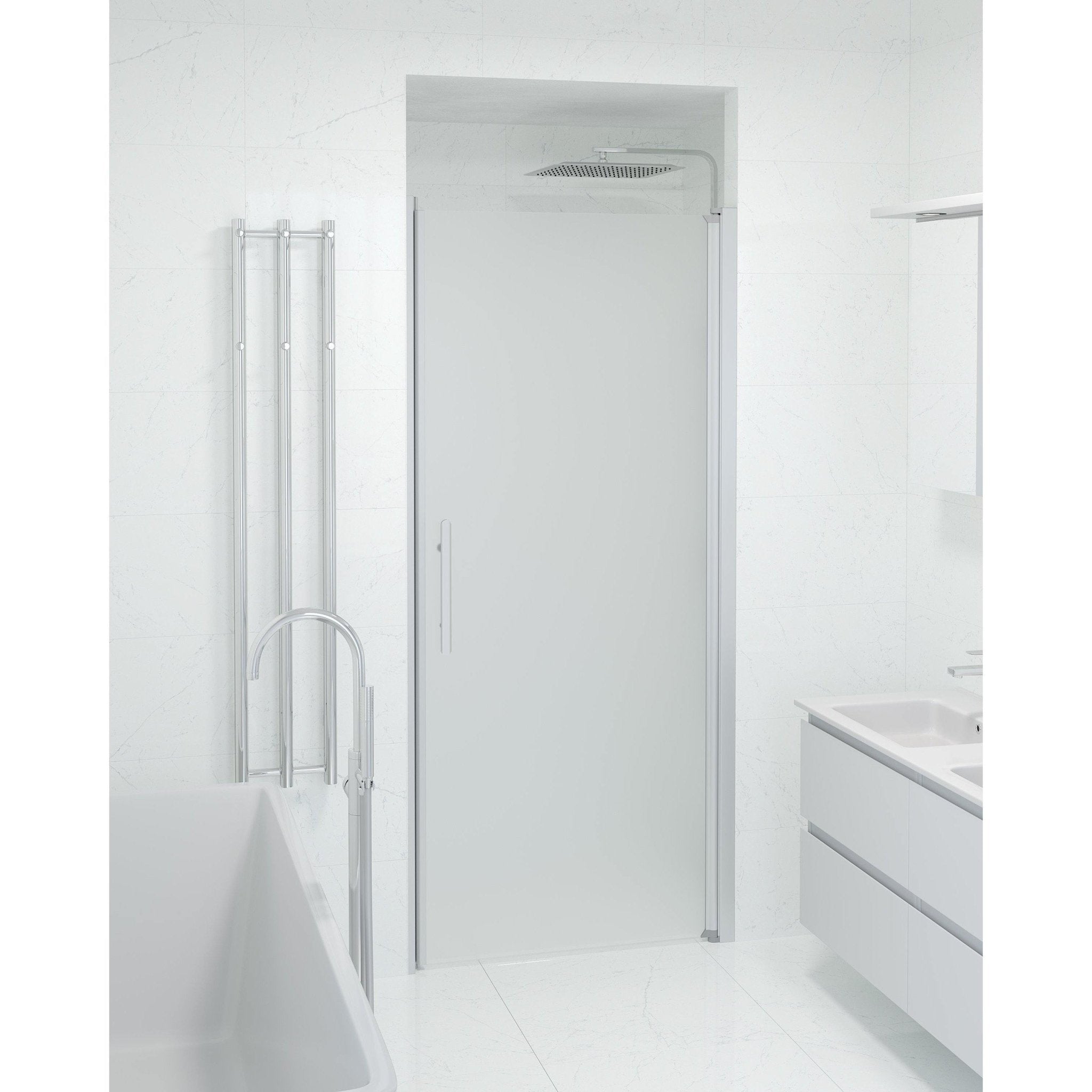 Fjäll Brusedør Til Bruseniche, Børstet Aluminium Profil, Frostet Glas - HomeTomato - 38-090-02-55-00 - 8595677139297