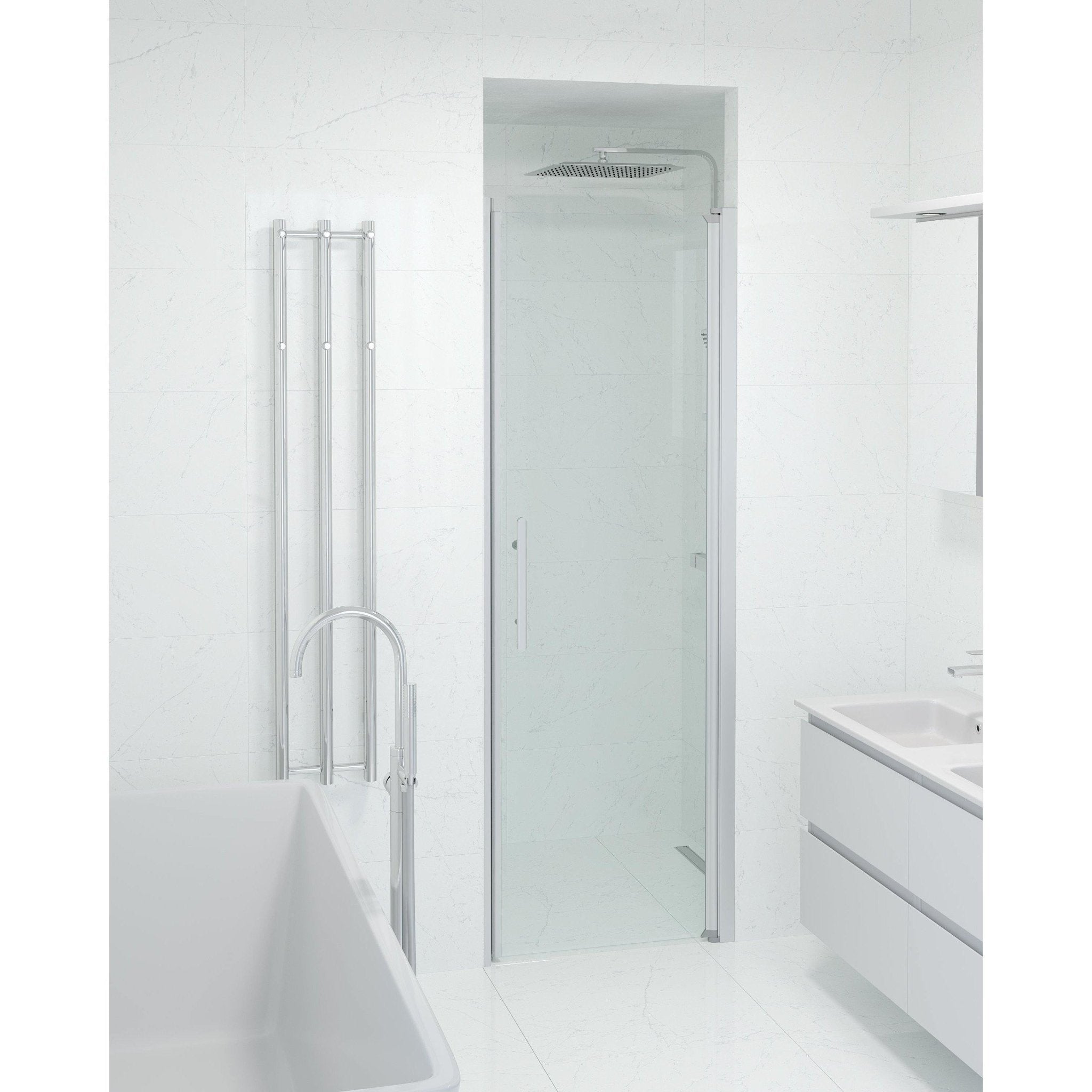 Fjäll Brusedør Til Bruseniche, Børstet Aluminium Profil, Klar Glas - HomeTomato - 38-070-02-50-00 - 8595677138993