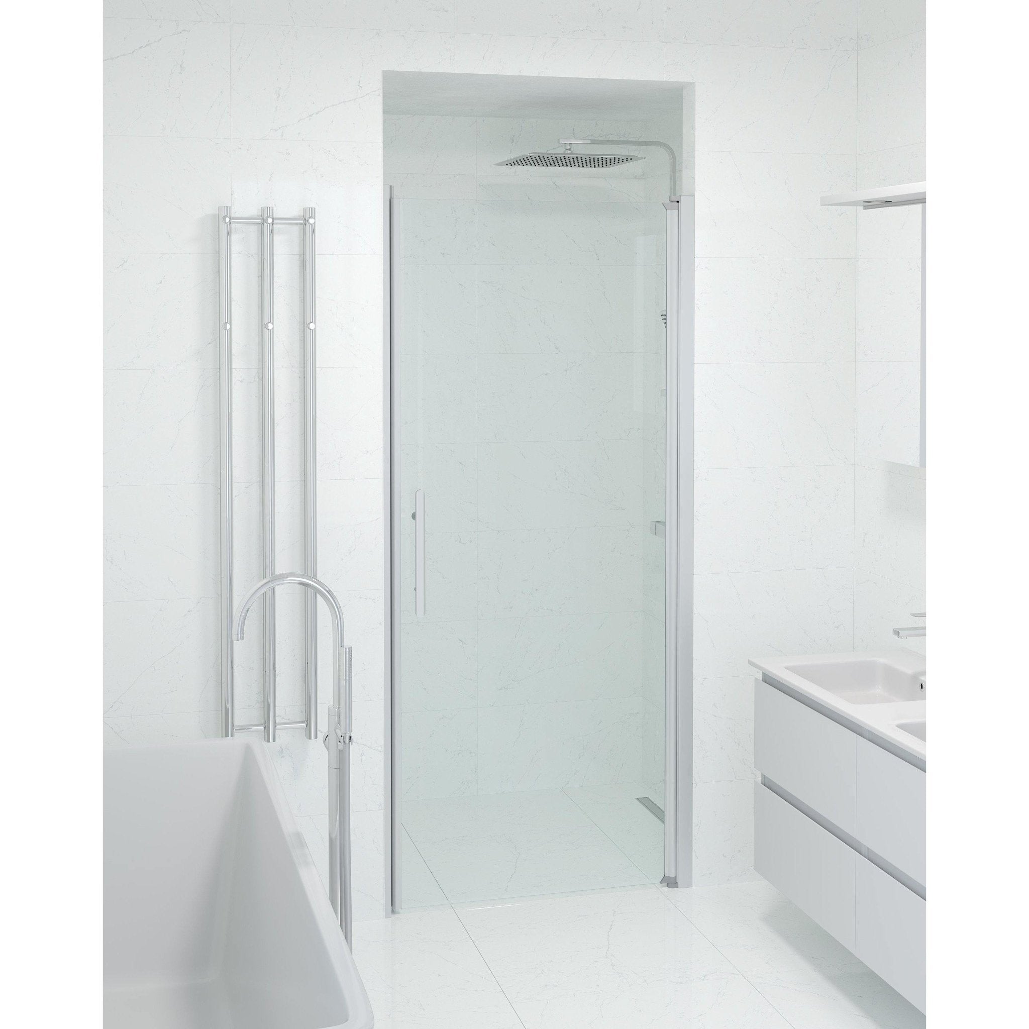 Fjäll Brusedør Til Bruseniche, Børstet Aluminium Profil, Klar Glas - HomeTomato - 38-090-02-50-00 - 8595677139235