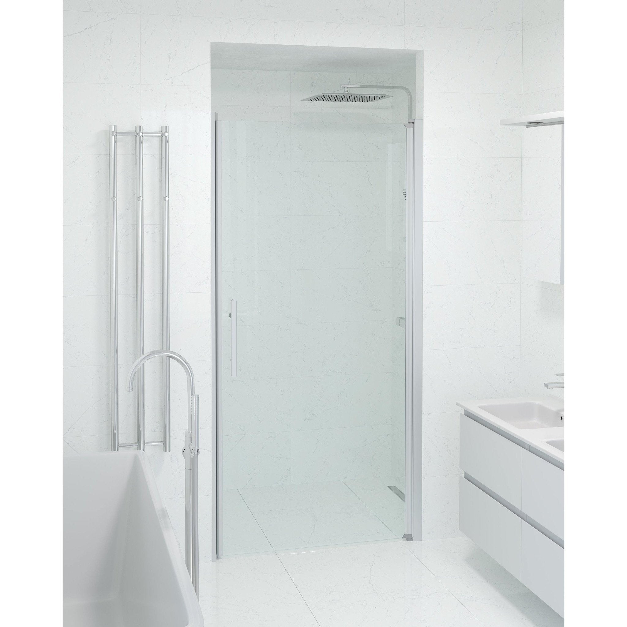 Fjäll Brusedør Til Bruseniche, Børstet Aluminium Profil, Klar Glas - HomeTomato - 38-100-02-50-00 - 8595677139358