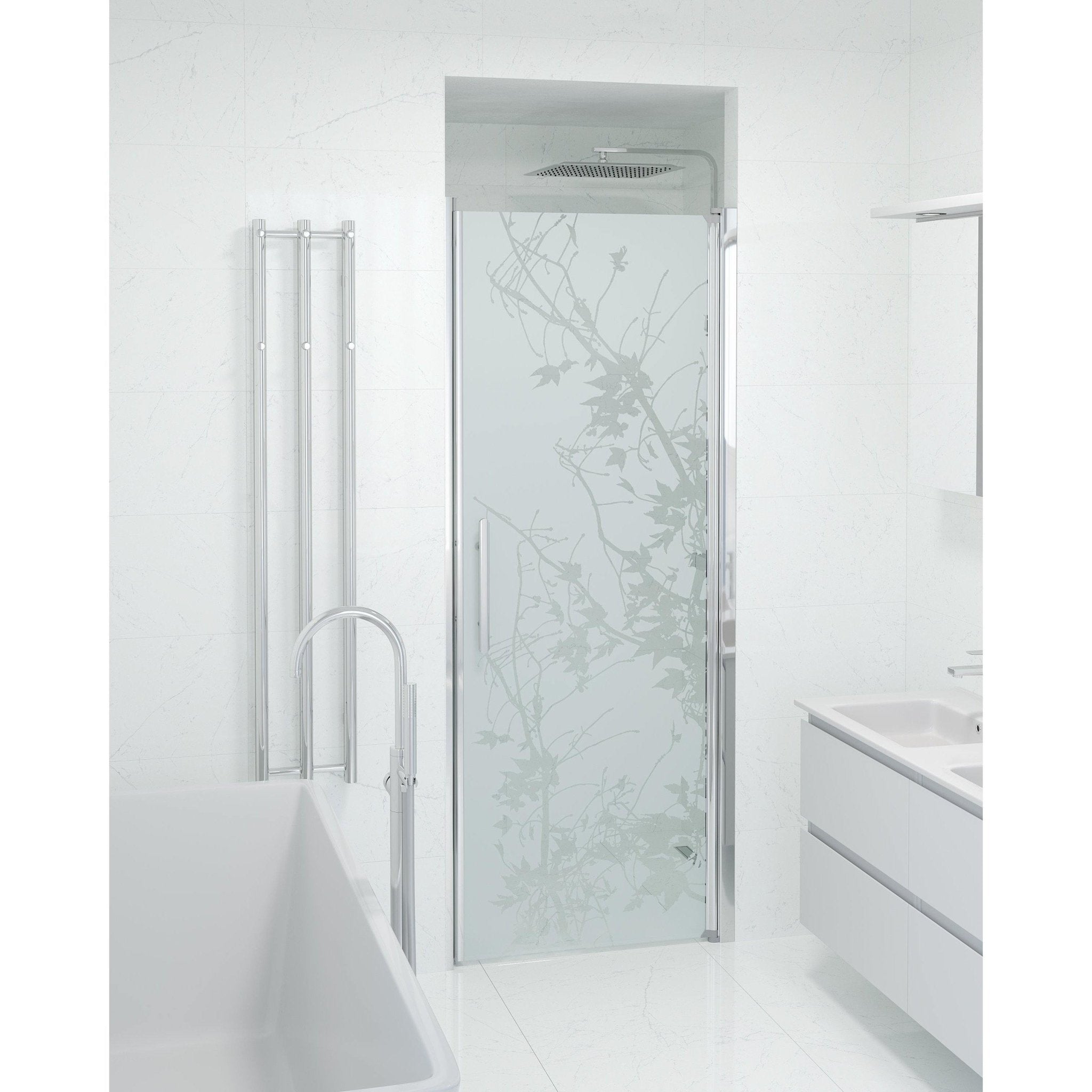 Fjäll Brusedør Til Bruseniche, Krom Profil, Frostet Decor Glas - HomeTomato - 38-080-01-50-00 - 8595677139105