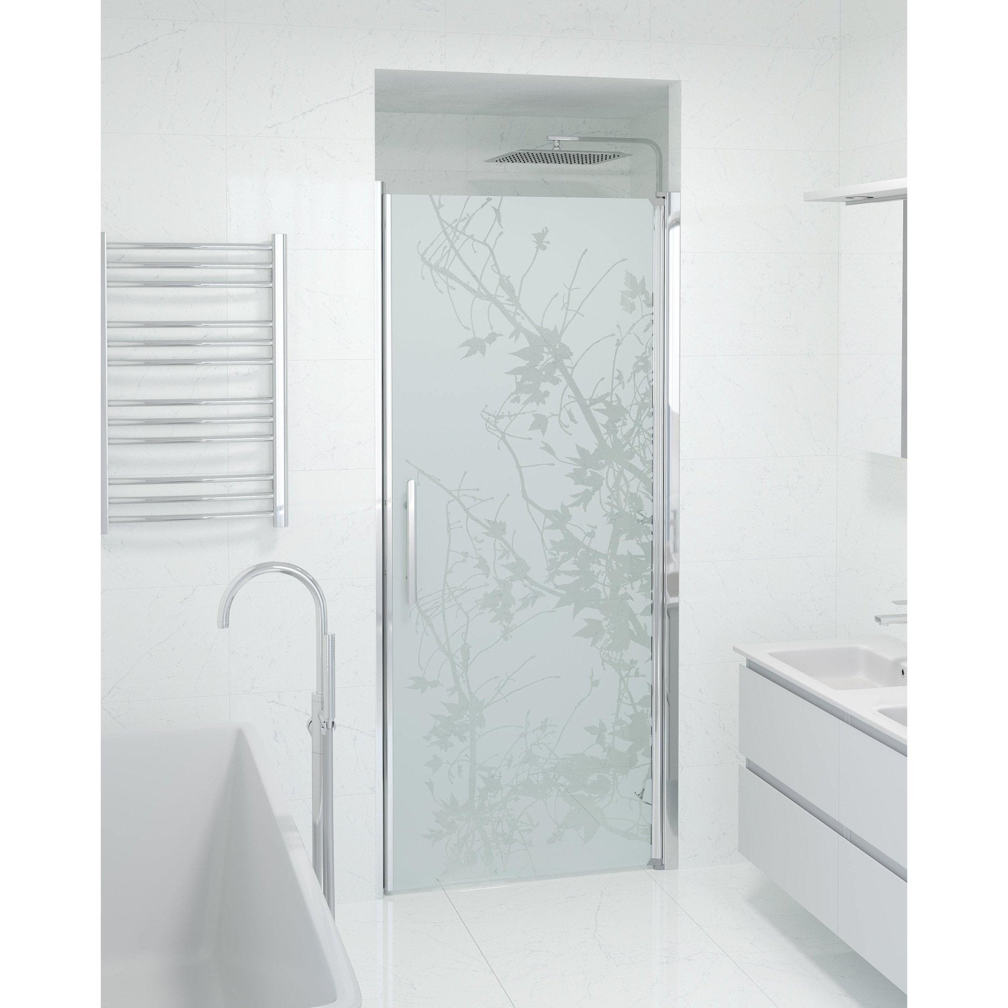 Fjäll Brusedør Til Bruseniche, Krom Profil, Frostet Decor Glas - HomeTomato - 38-090-01-50-00 - 8595677139228