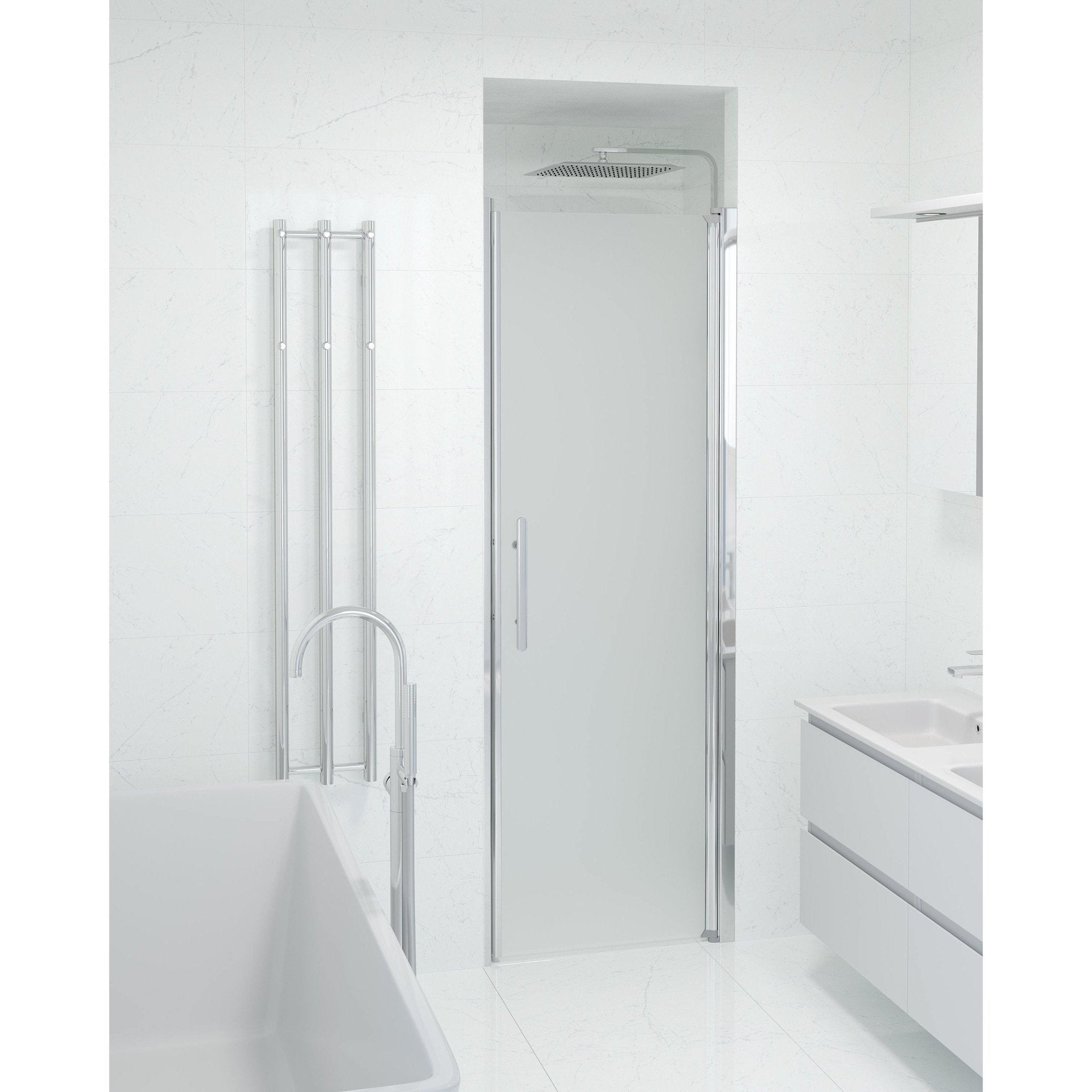 Fjäll Brusedør Til Bruseniche, Krom Profil, Frostet Glas - HomeTomato - 38-070-01-55-00 - 8595677139044