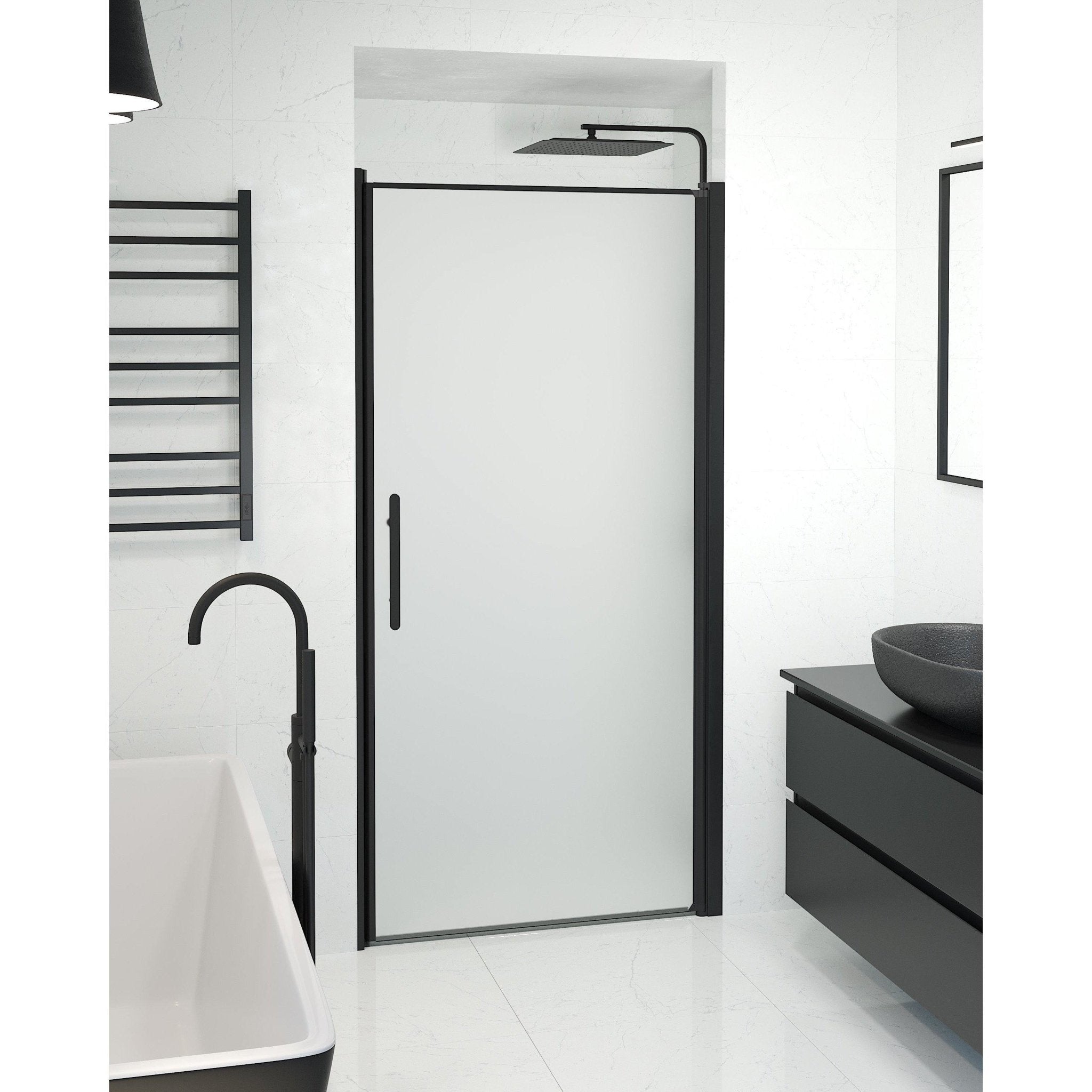 Fjäll Brusedør Til Bruseniche, Sort Profil, Frostet Glas - HomeTomato - 38-100-00-55-00 - 8595677139396