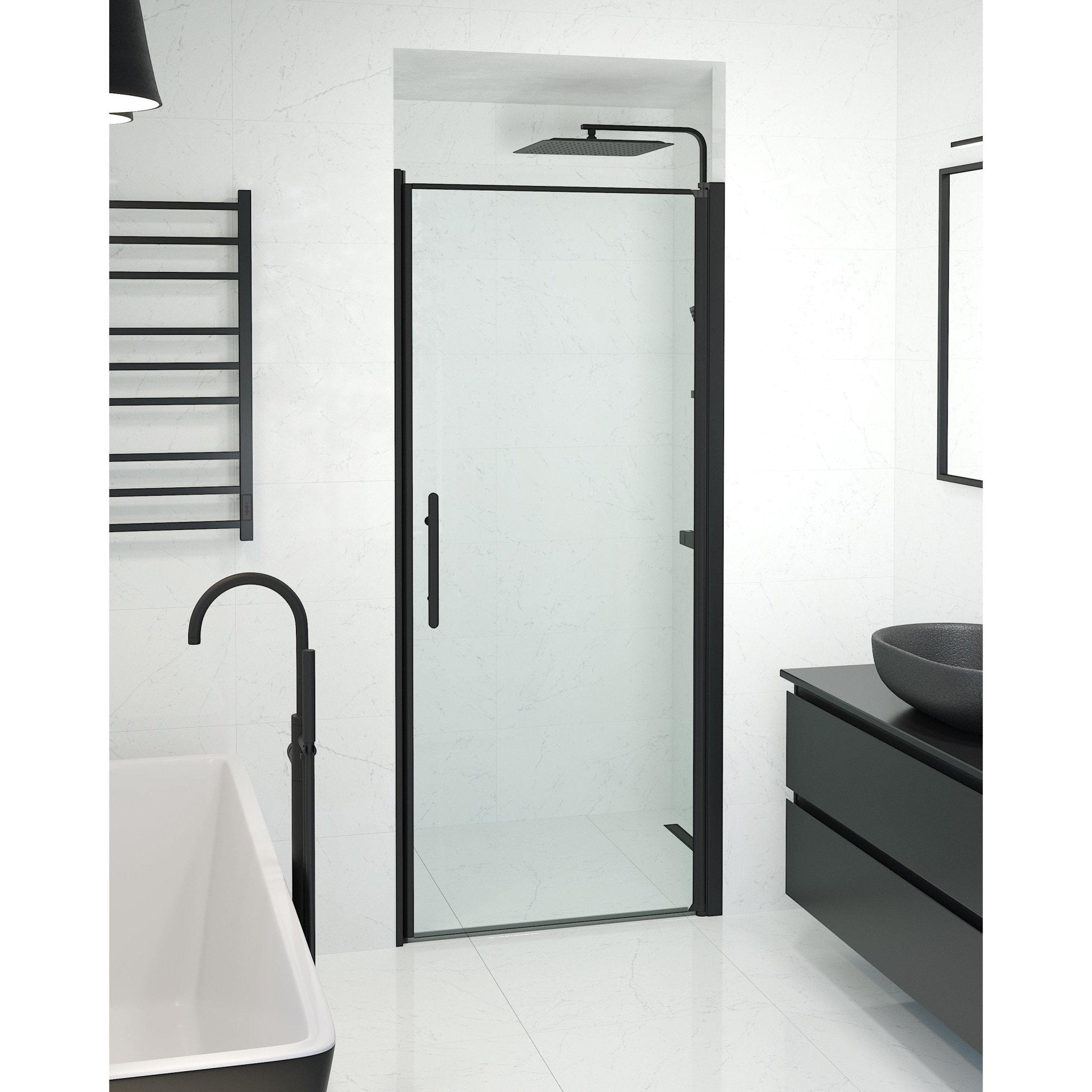 Fjäll Brusedør Til Bruseniche, Sort Profil, Klar Glas - HomeTomato - 38-090-00-50-00 - 8595677139211