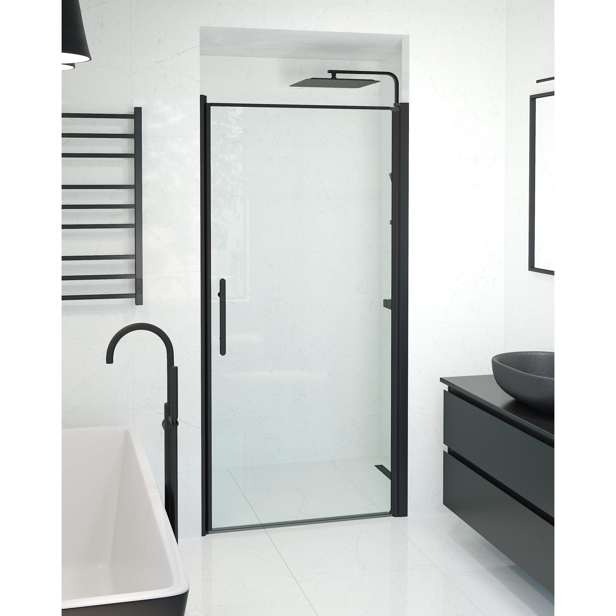 Fjäll Brusedør Til Bruseniche, Sort Profil, Klar Glas - HomeTomato - 38-100-00-50-00 - 8595677139334