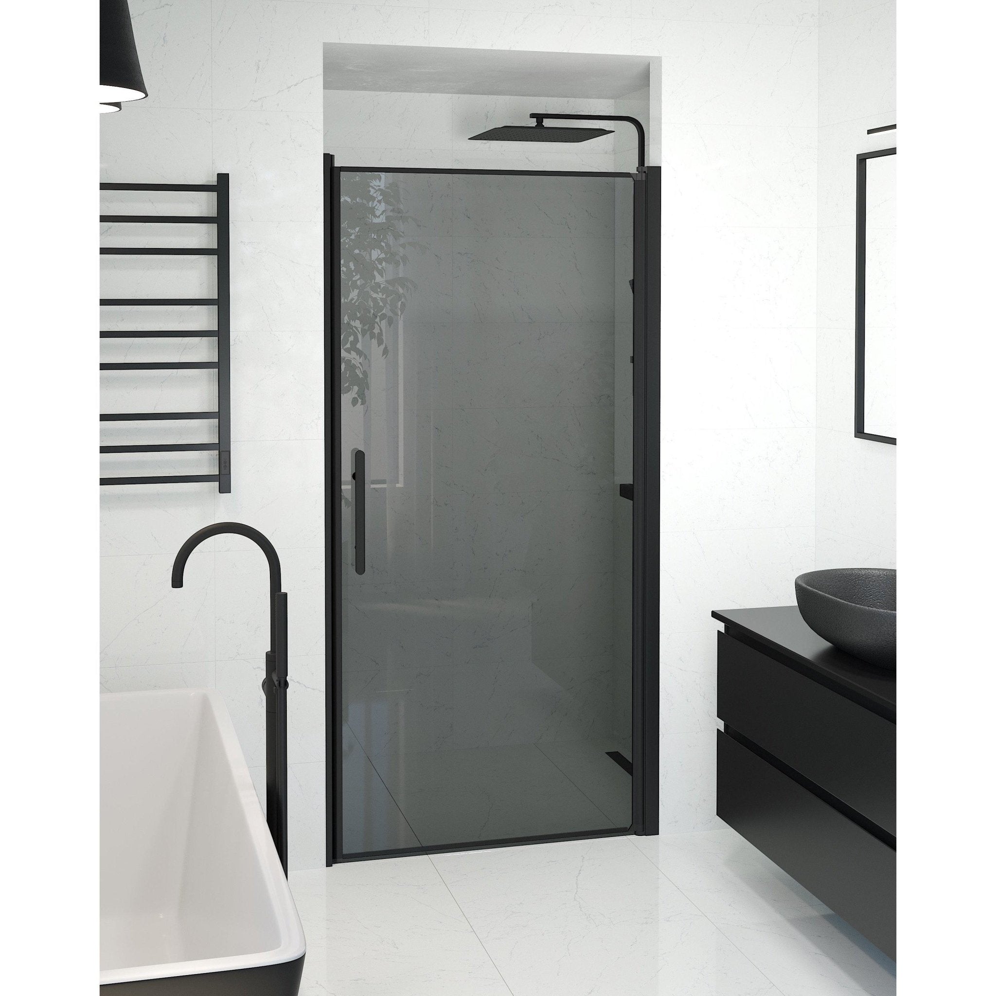Fjäll Brusedør Til Bruseniche, Sort Profil, Tonet Glas - HomeTomato - 38-100-00-56-00 - 8595677139426
