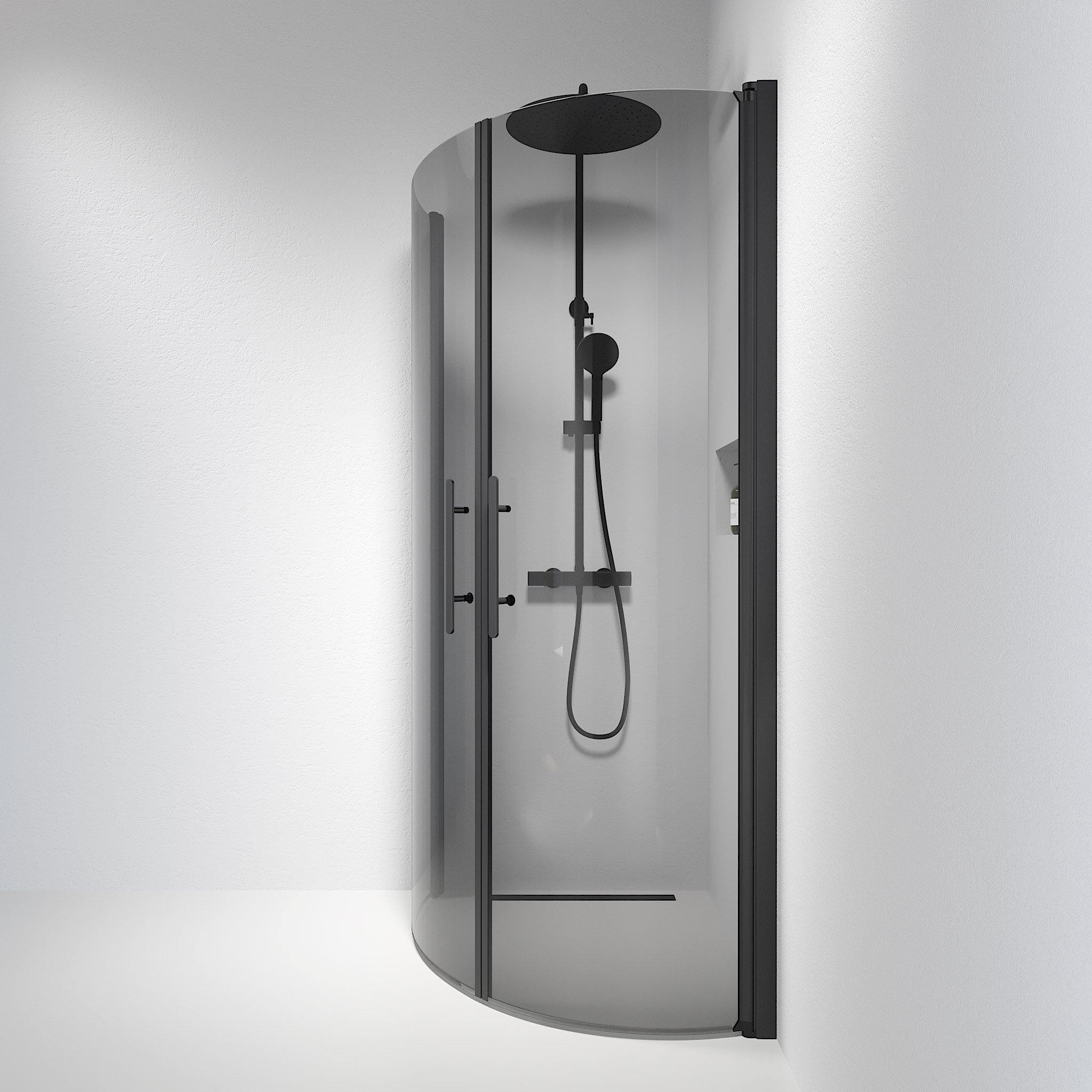 Fjäll Brusehjørne, Buet, Sort Profil, Tonet Glas - HomeTomato - 35-808-02-56-00 - 8595677119497