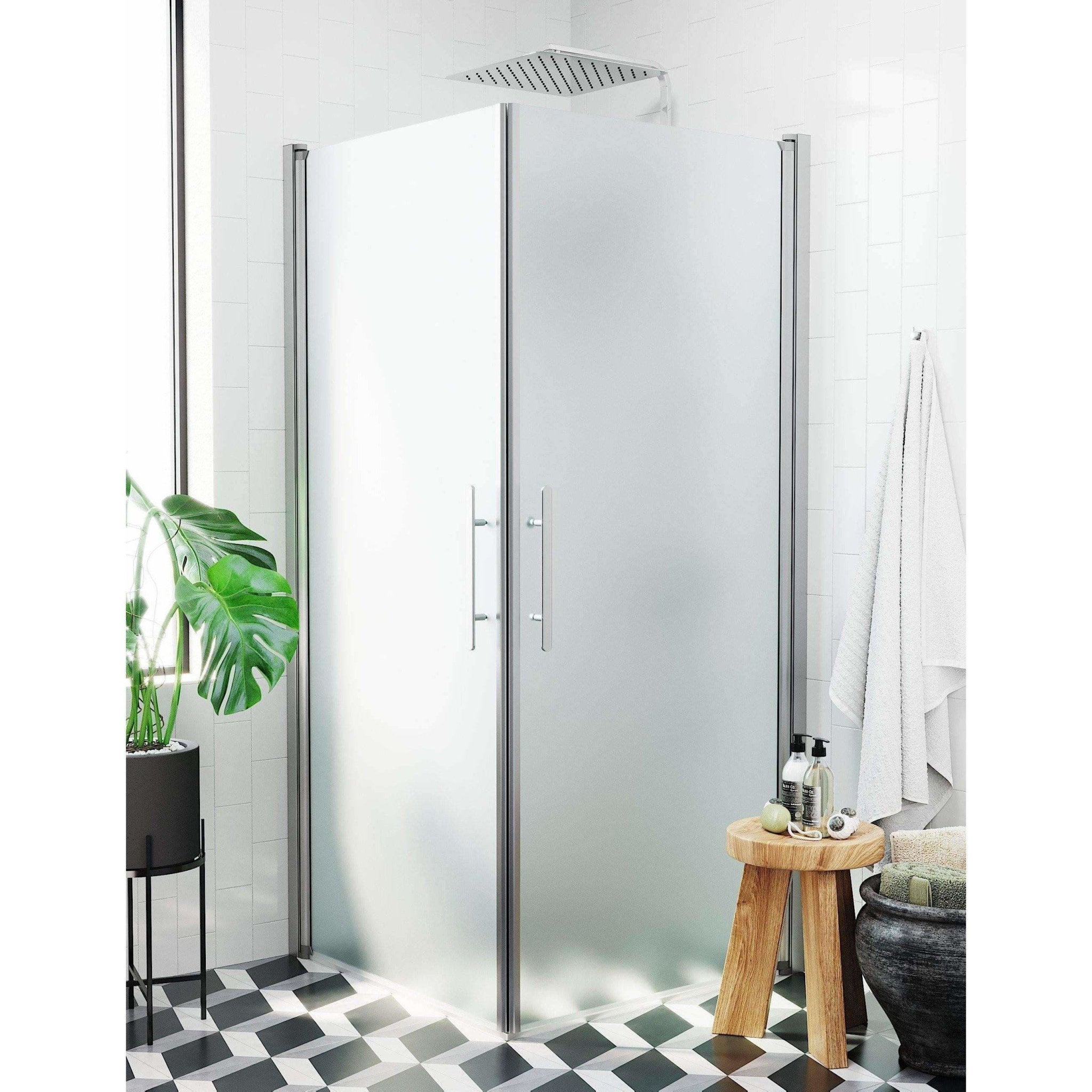 Fjäll Brusehjørne, Firkantet, Børstet Aluminium Profil, Frostet Glas - HomeTomato - 36-101-67-55-00 - 8595677121339