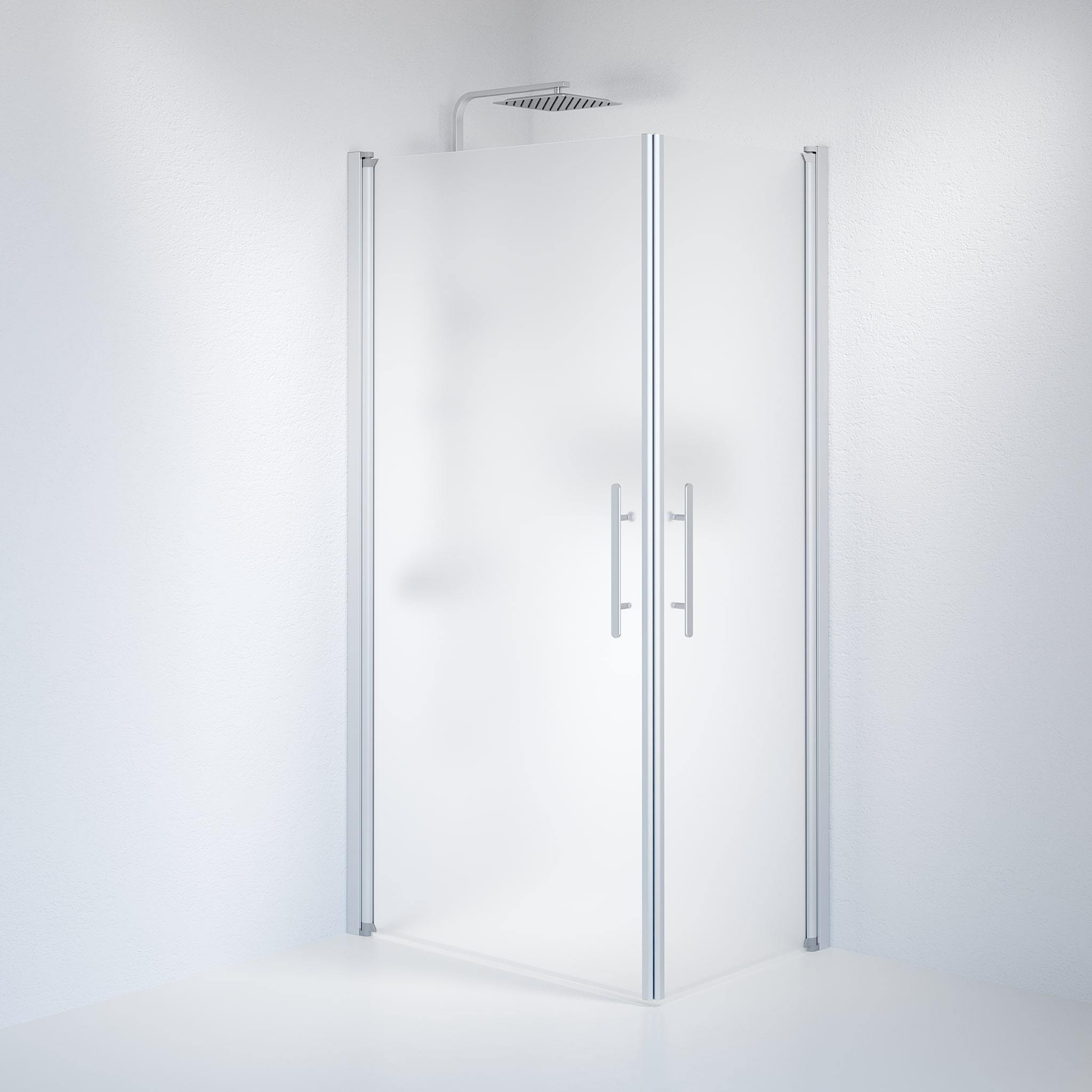 Fjäll Brusehjørne, Firkantet, Børstet Aluminium Profil, Frostet Glas - HomeTomato - 36-701-67-55-00 - 8595677120295