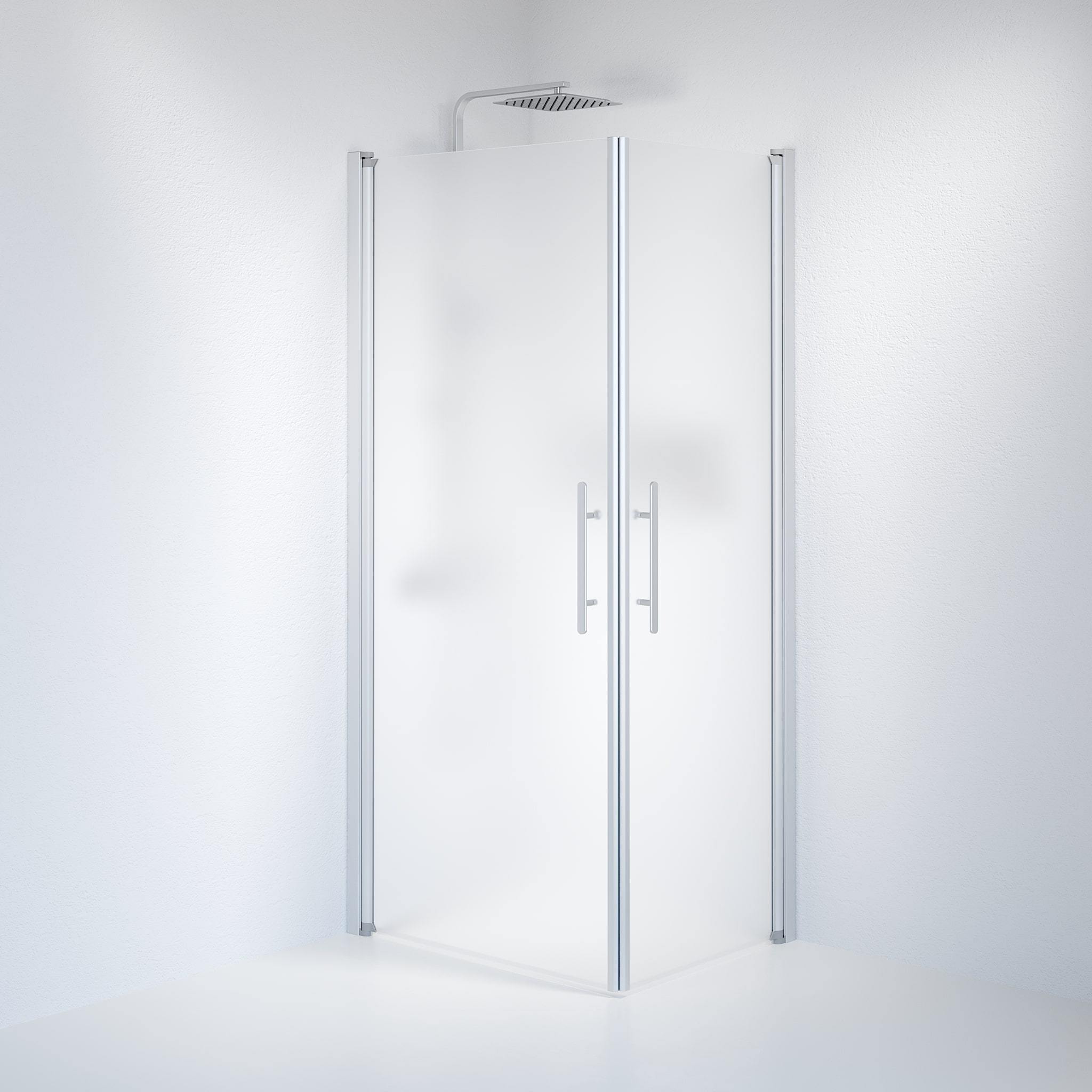 Fjäll Brusehjørne, Firkantet, Børstet Aluminium Profil, Frostet Glas - HomeTomato - 36-709-67-55-00 - 8595677120554