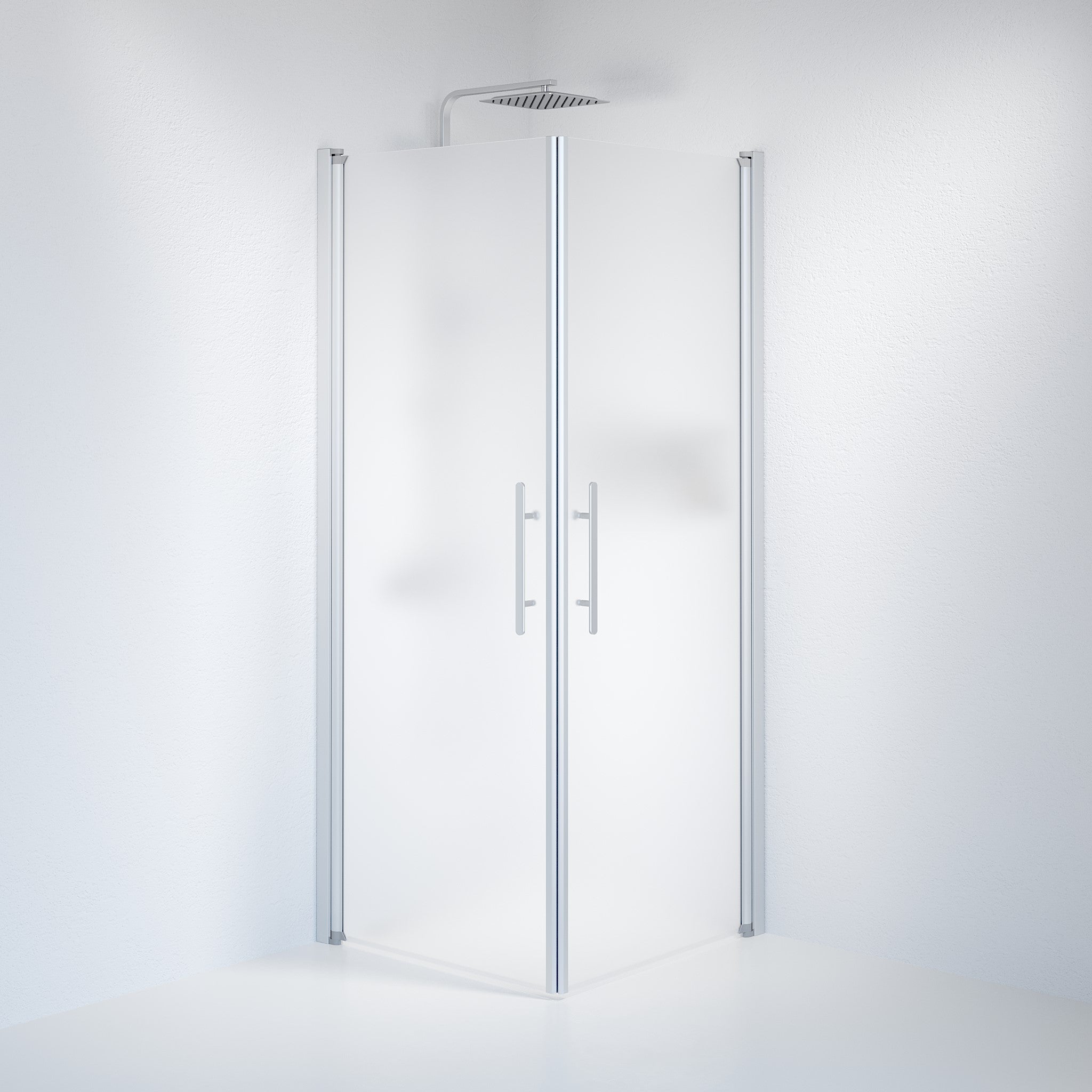 Fjäll Brusehjørne, Firkantet, Børstet Aluminium Profil, Frostet Glas - HomeTomato - 36-808-67-55-00 - 8595677120813