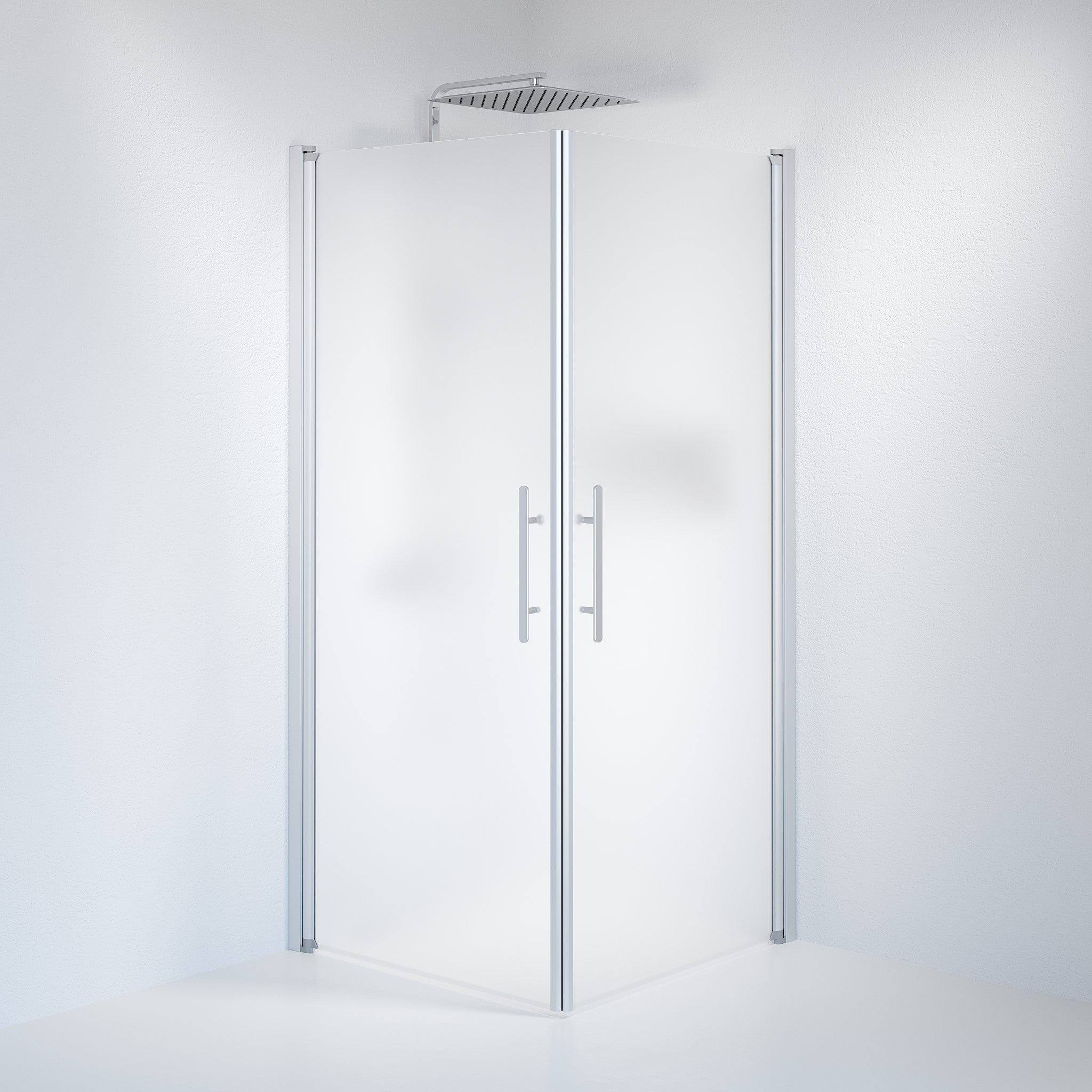 Fjäll Brusehjørne, Firkantet, Børstet Aluminium Profil, Frostet Glas - HomeTomato - 36-909-67-55-00 - 8595677121070