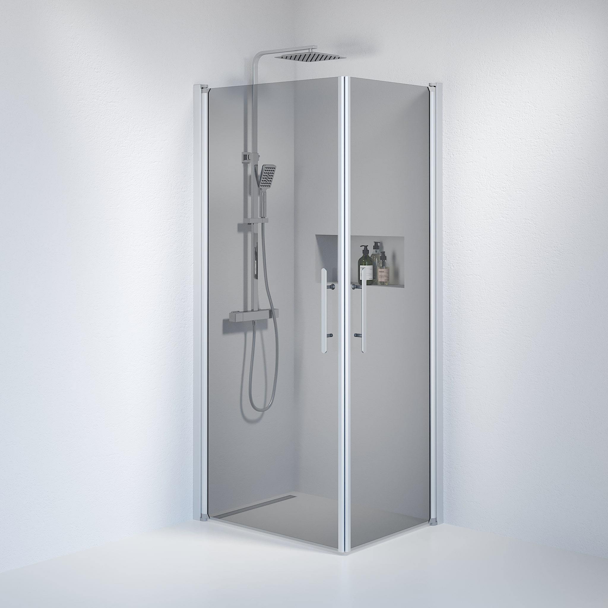 Fjäll Brusehjørne, Firkantet, Børstet Aluminium Profil, Tonet Glas - HomeTomato - 36-709-67-56-00 - 8595677120561