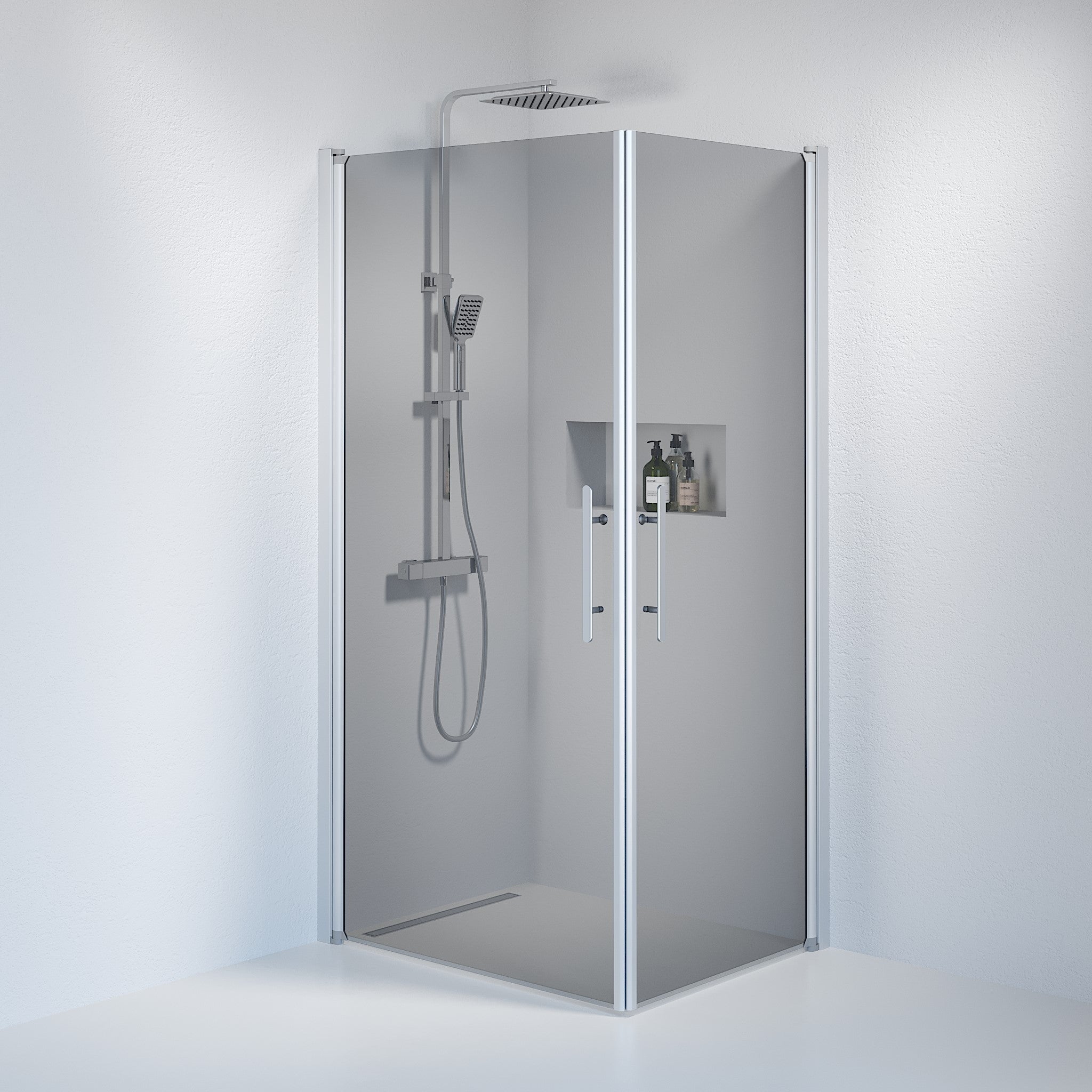 Fjäll Brusehjørne, Firkantet, Børstet Aluminium Profil, Tonet Glas - HomeTomato - 36-801-67-56-00 - 8595677120691