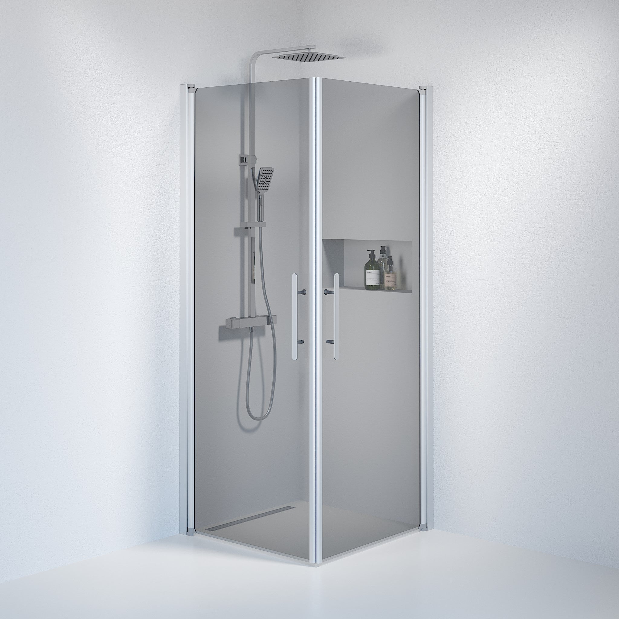 Fjäll Brusehjørne, Firkantet, Børstet Aluminium Profil, Tonet Glas - HomeTomato - 36-808-67-56-00 - 8595677120820