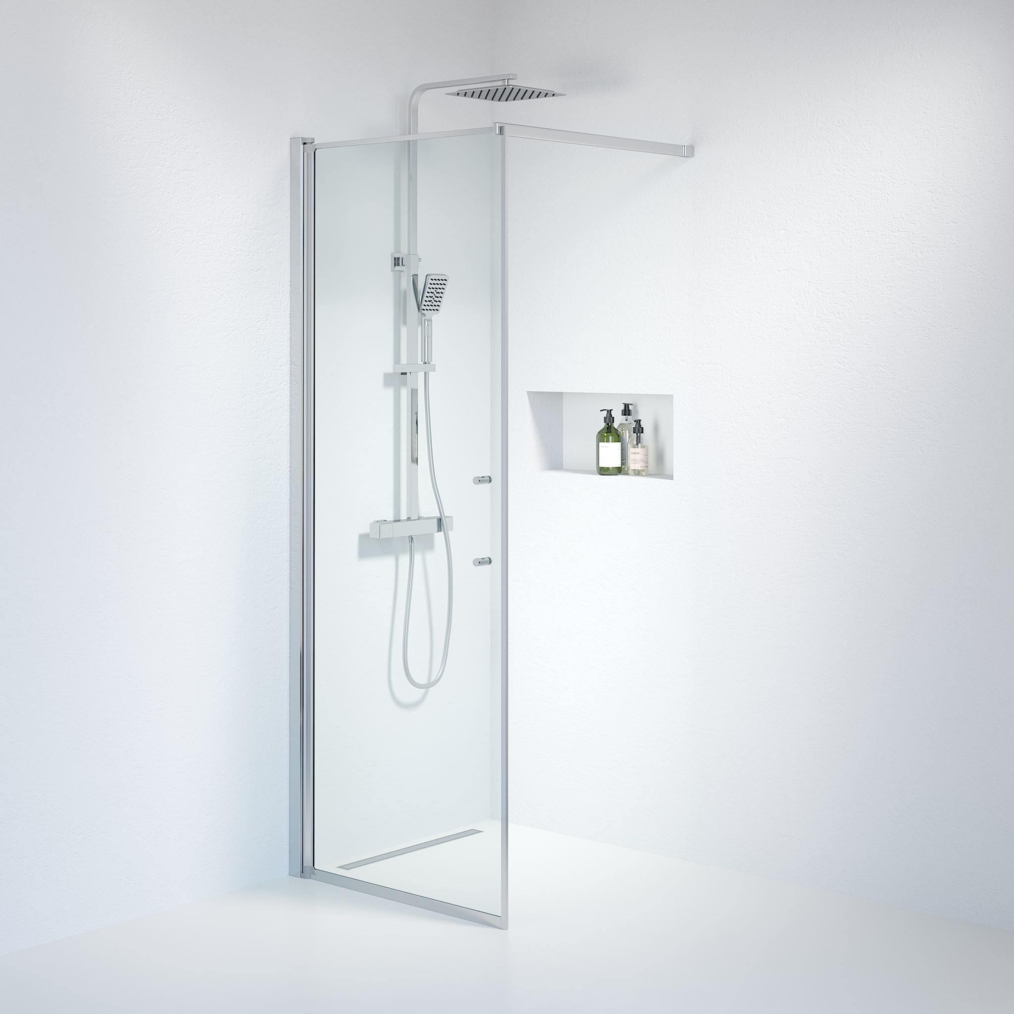 Fjäll Brusevæg, Krom Profil, Klar Glas - HomeTomato - 39-080-60-50-00 - 8595677121537