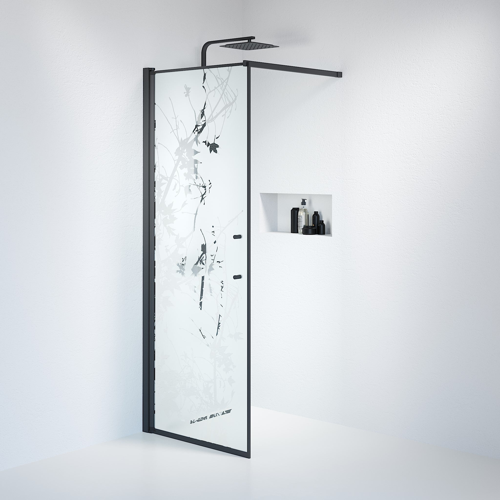 Fjäll Brusevæg, Sort Profil, Frostet Decor Glas - HomeTomato - 39-080-02-54-00 - 8595677121490