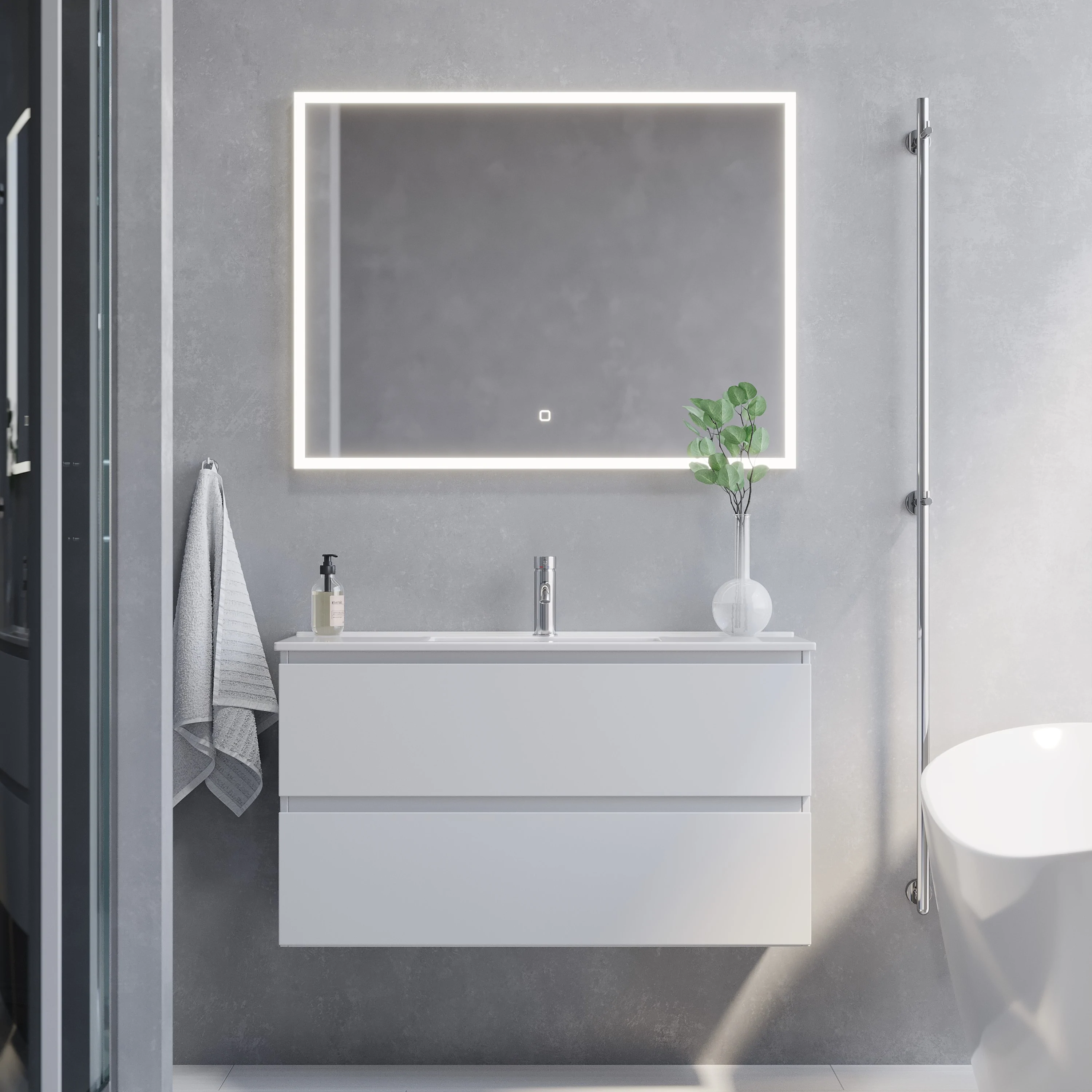 Stockholm Slimline Badmøbelsæt M. Lillehammer Vask, Mat Hvid - Badmøbler - BDA Living - HomeTomato - hometomato.dk