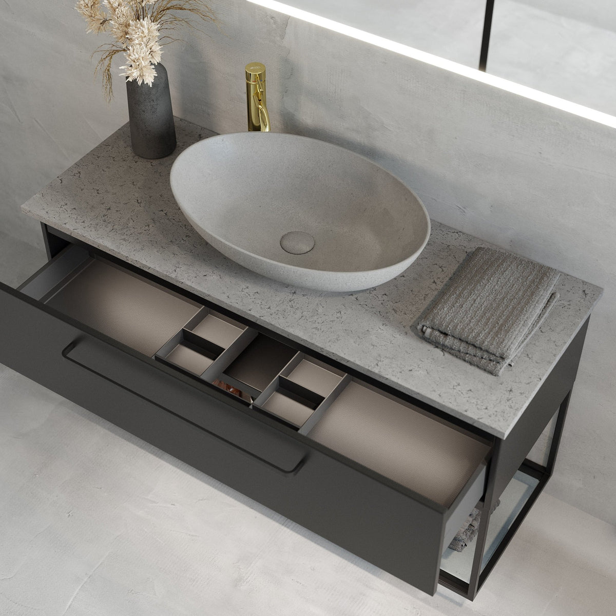 Vienna Compact Badmøbelsæt M. Olsborg Vask, Mat Sort - HomeTomato - 85-120-16-02-30 - 8595677154078