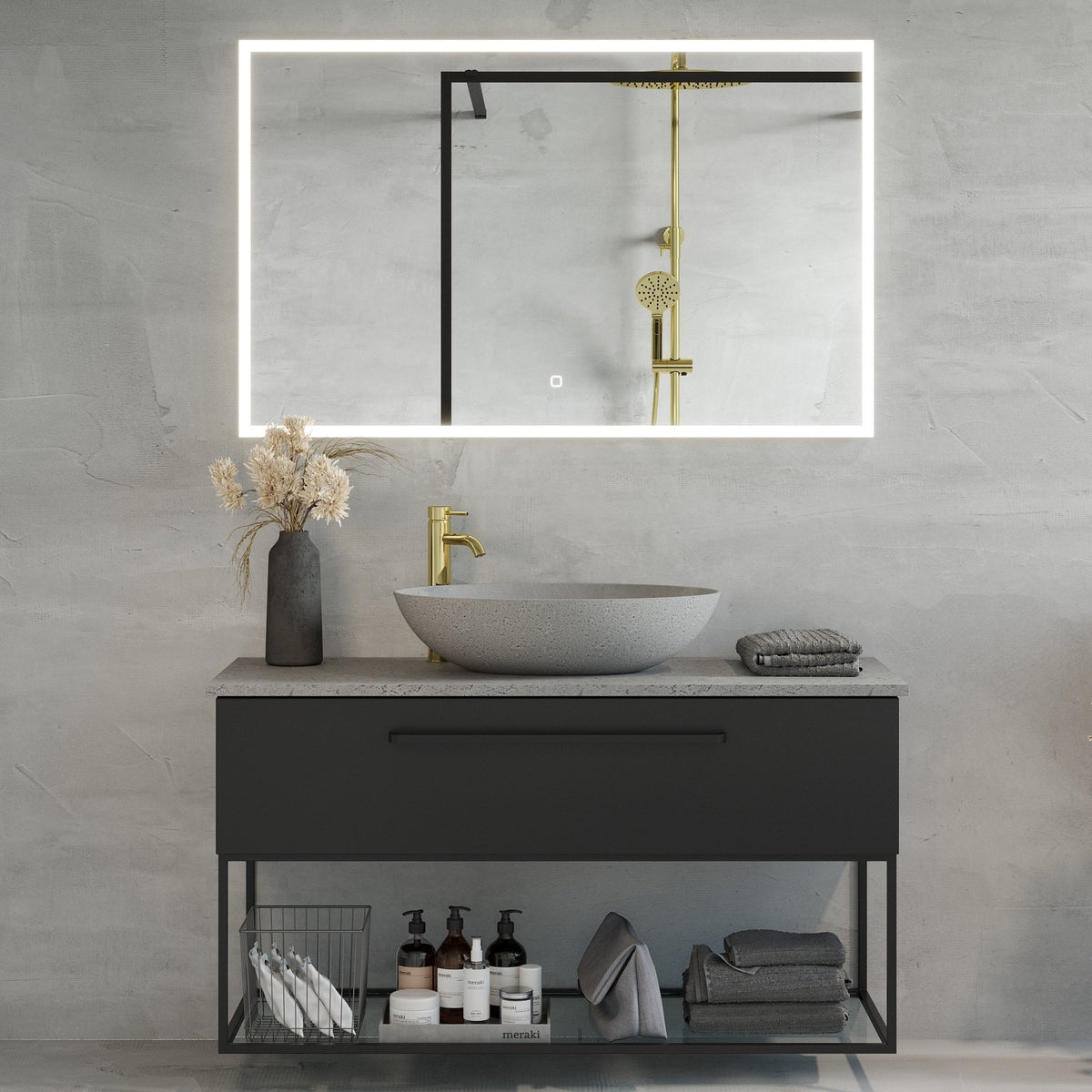 Vienna Compact Badmøbelsæt M. Olsborg Vask, Mat Sort - HomeTomato - 85-120-16-02-30 - 8595677154078