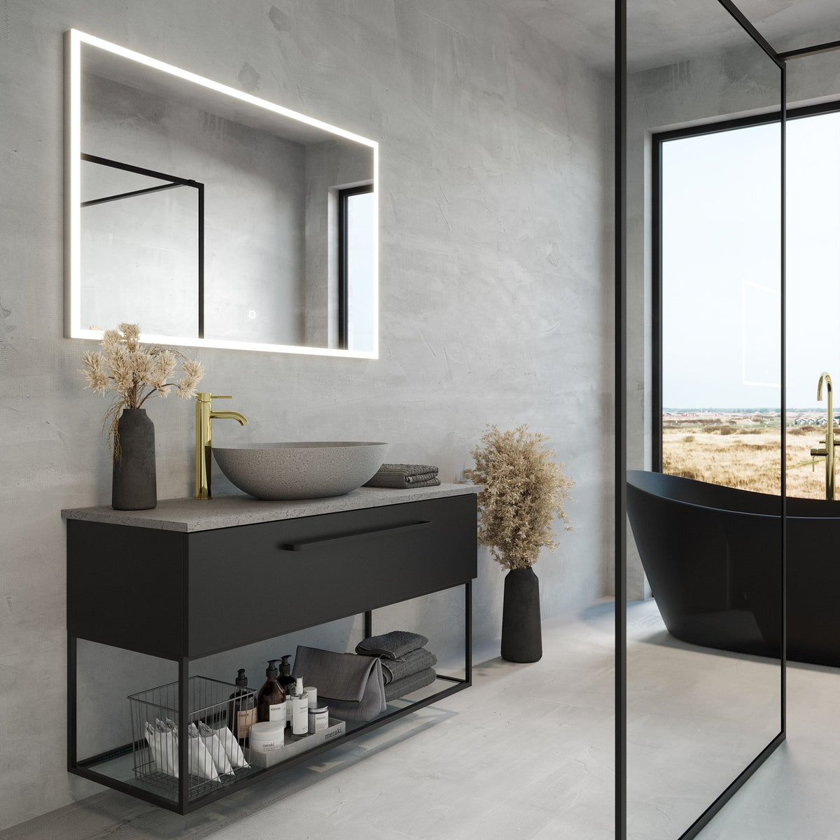 Vienna Compact Badmøbelsæt M. Olsborg Vask, Mat Sort - HomeTomato - 85-120-16-02-30 - 8595677154078