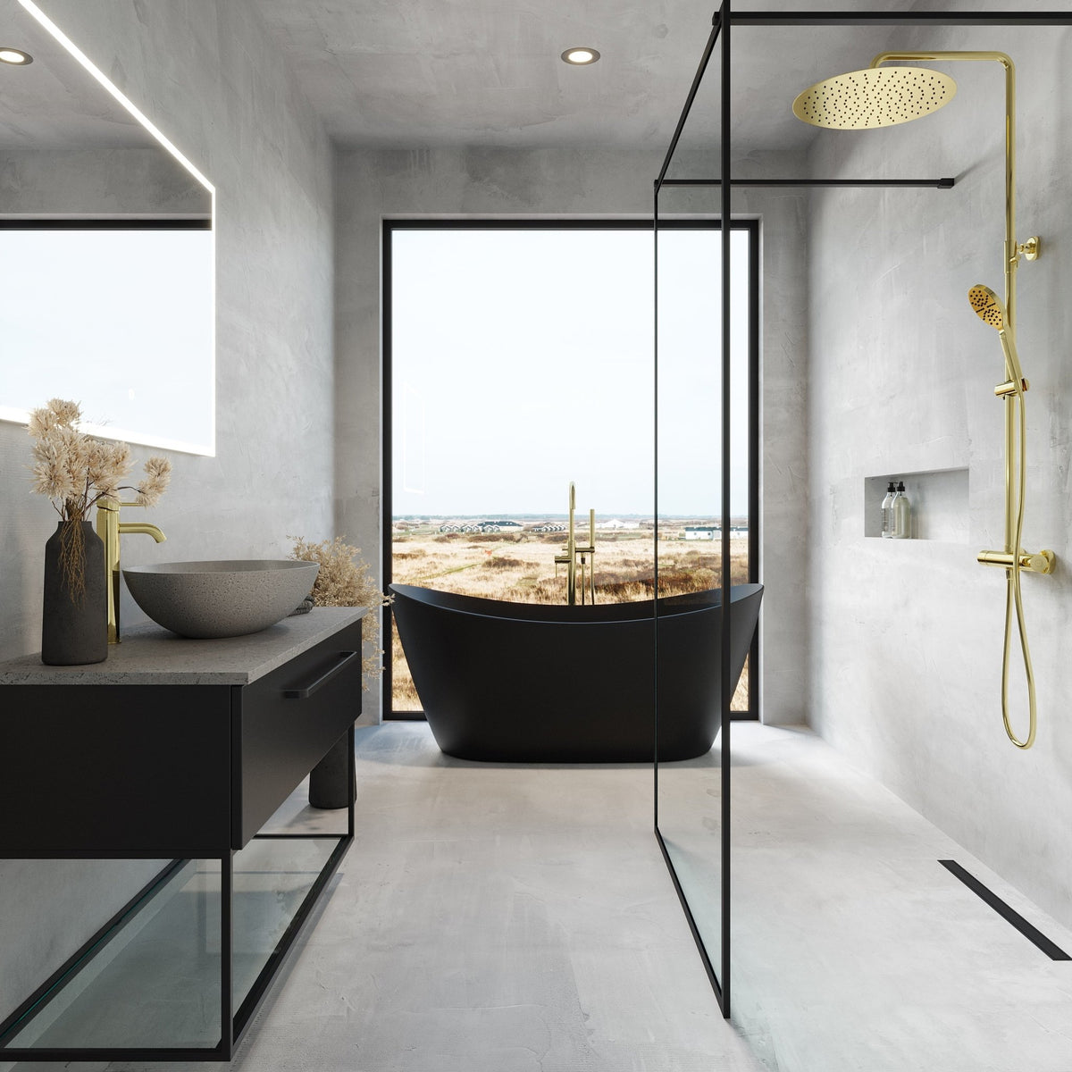 Vienna Compact Badmøbelsæt M. Olsborg Vask, Mat Sort - HomeTomato - 85-120-16-02-30 - 8595677154078